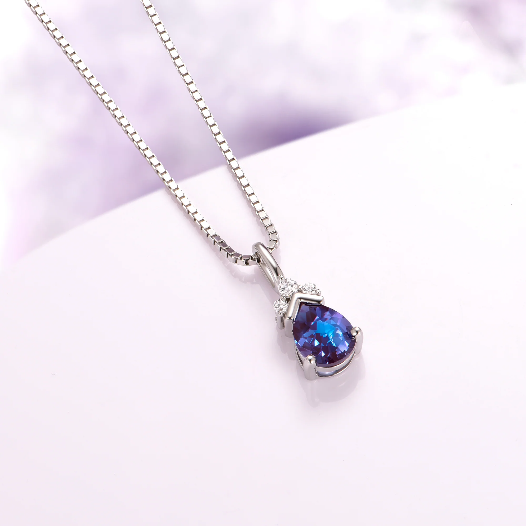 Teardrop Alexandrite Pendant Necklace in Sterling Silver - Image 4