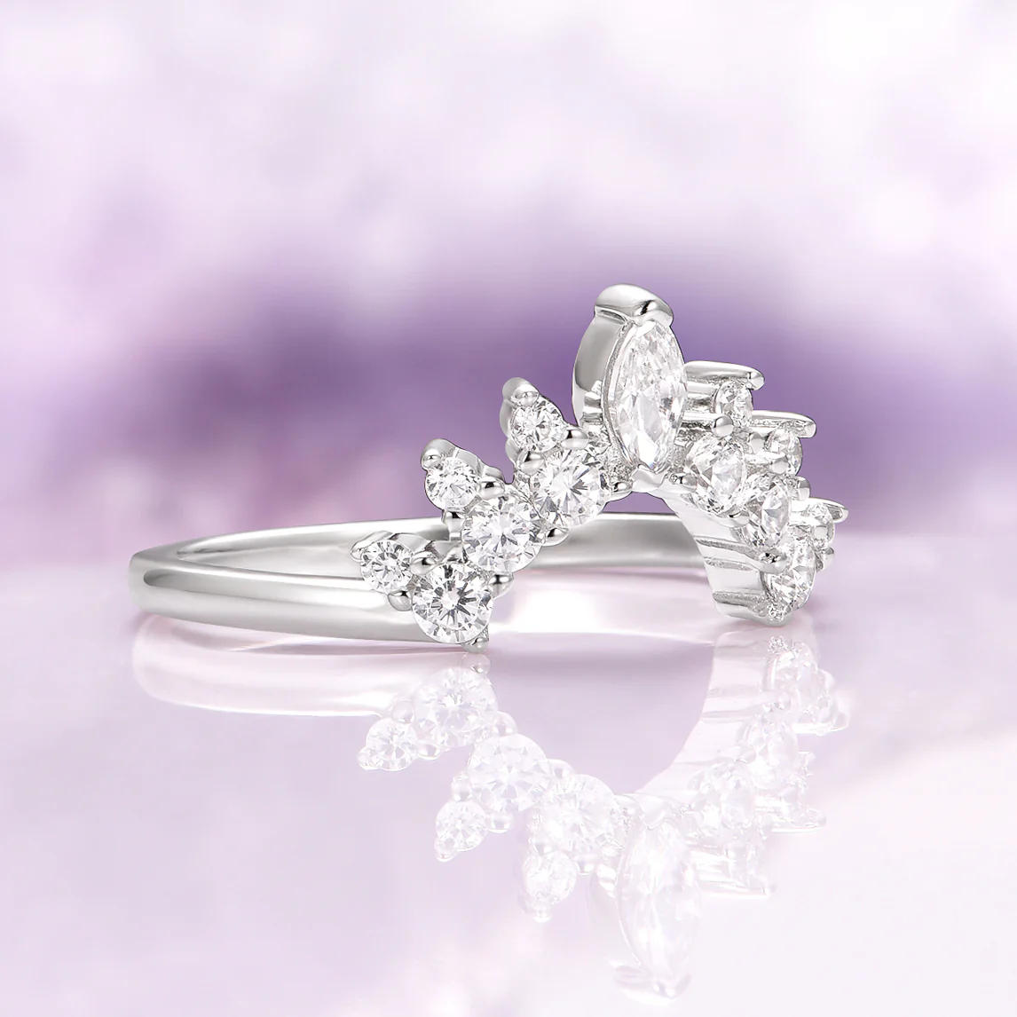 Simulated Diamond Stacking Wedding Band in Sterling Silver - Image 3