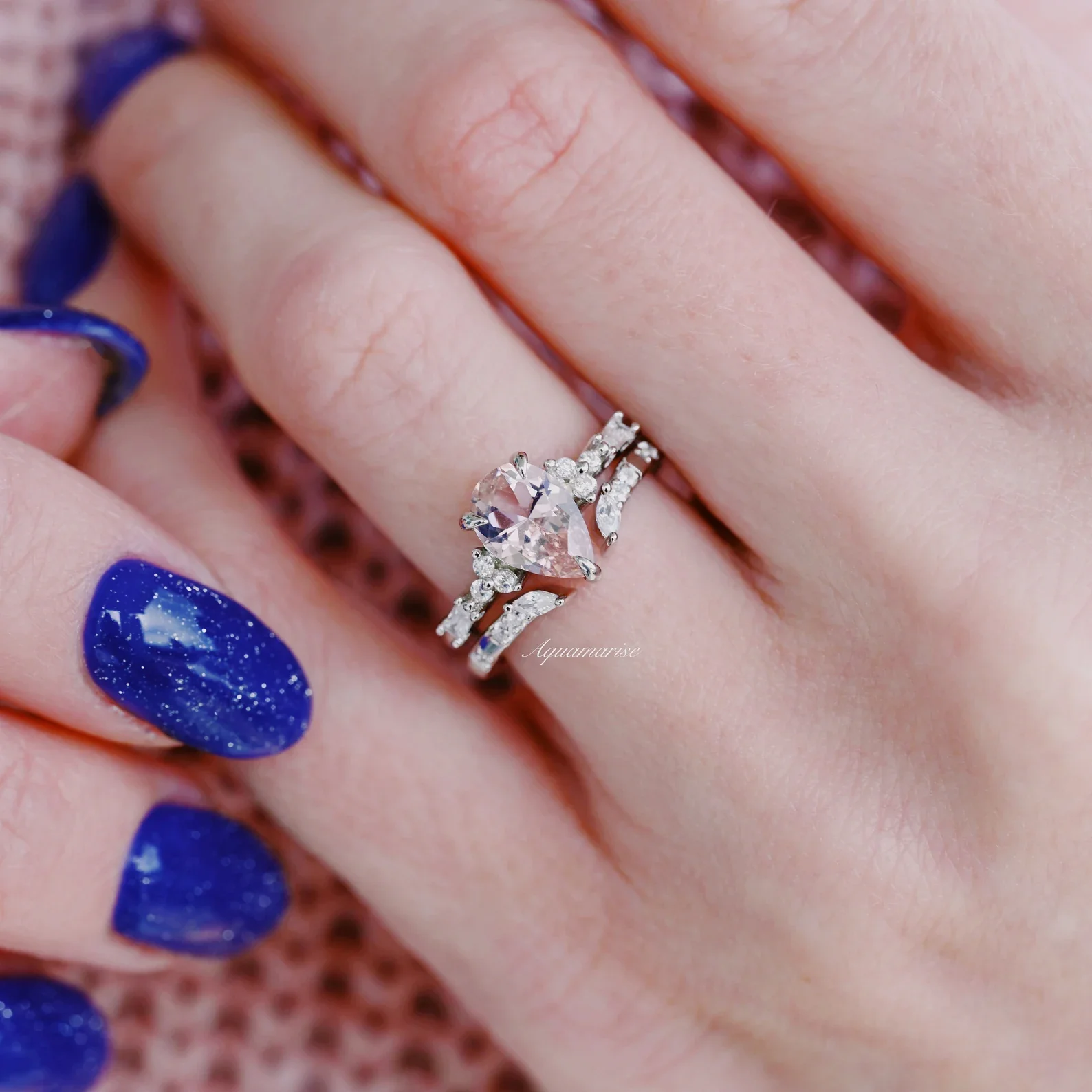 Teardrop Morganite Couples Ring Set - Image 6