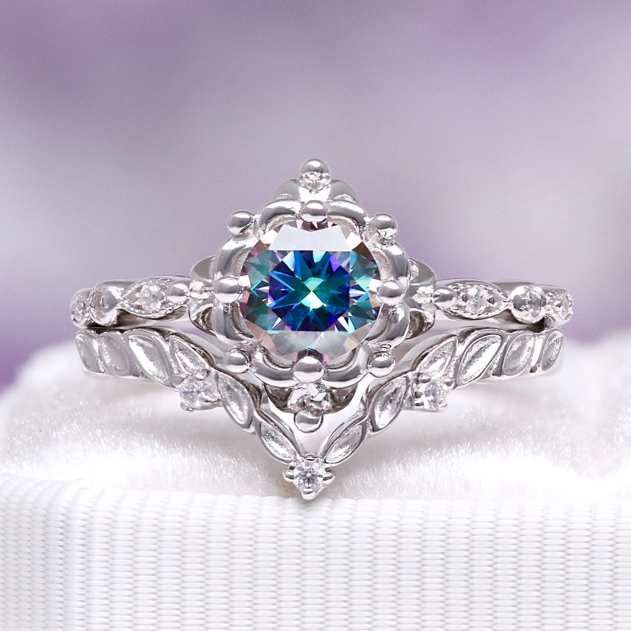Mystical Fairy Rainbow Moissanite Ring Set in Sterling Silver - Image 4