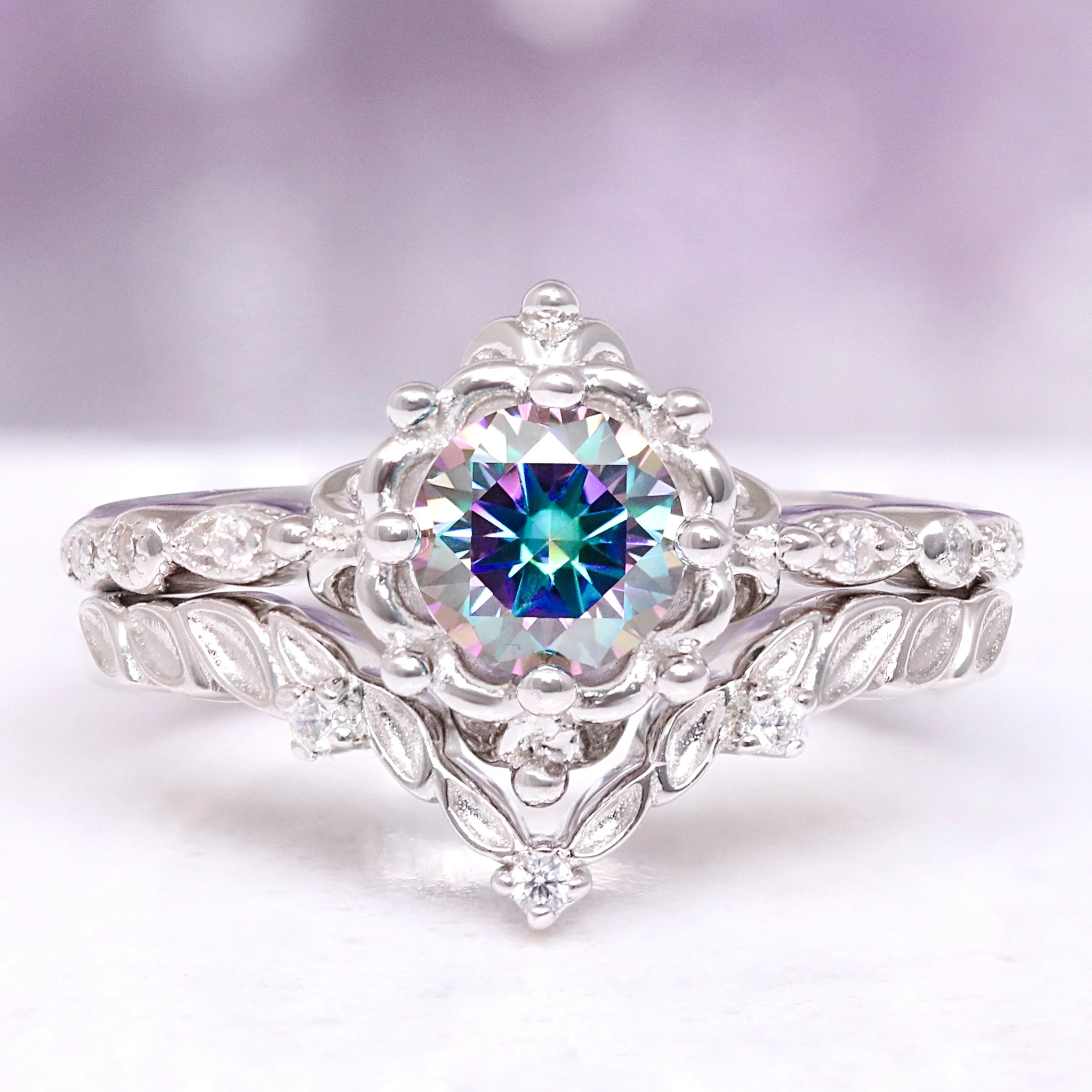 Mystical Fairy Rainbow Moissanite Ring Set in Sterling Silver - Image 6