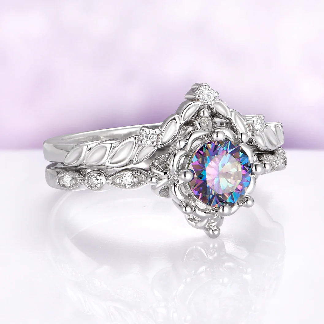 Mystical Fairy Rainbow Moissanite Ring Set in Sterling Silver - Image 5