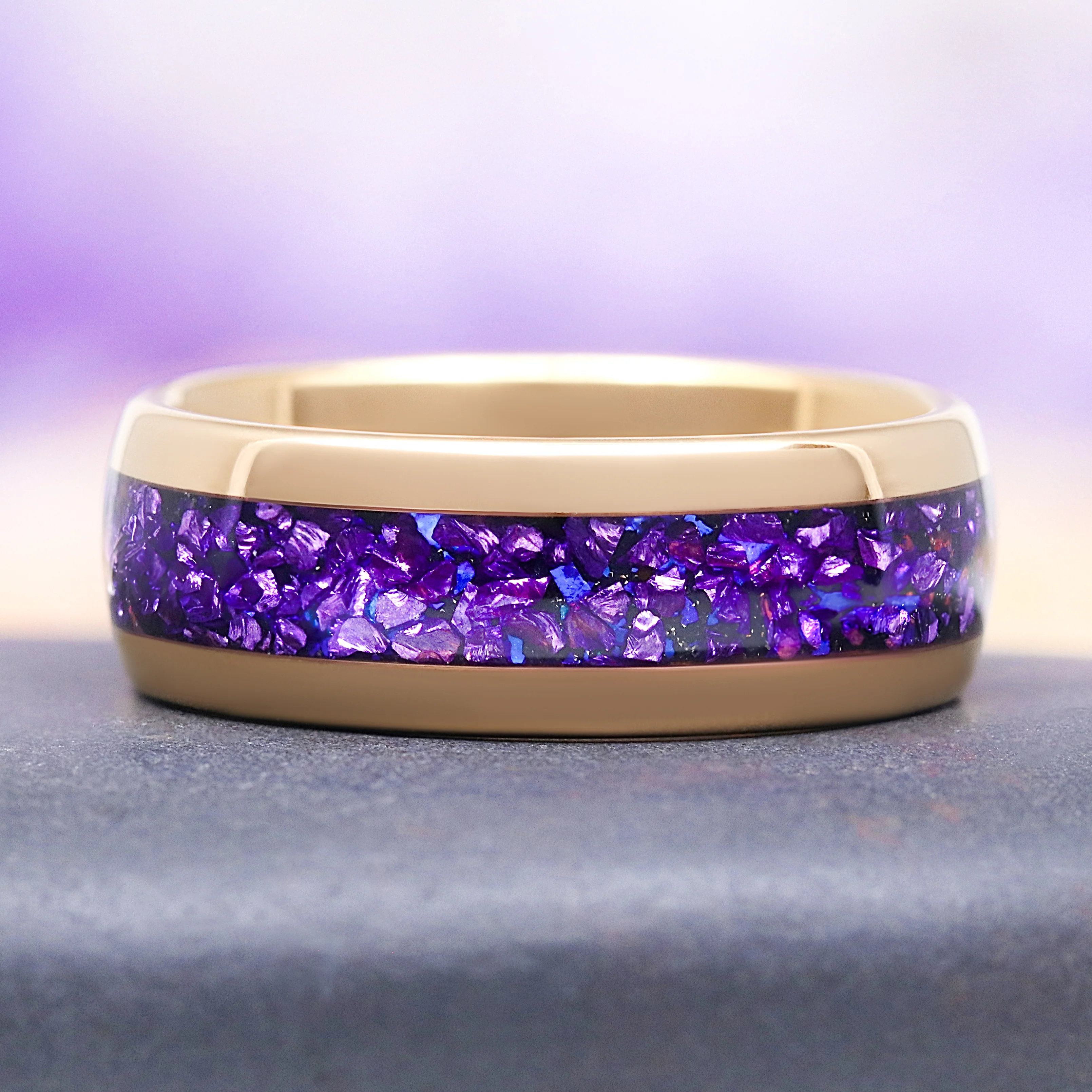 Amethyst and Galaxy Fire Opal Leaf Couples Ring Set - Image 3