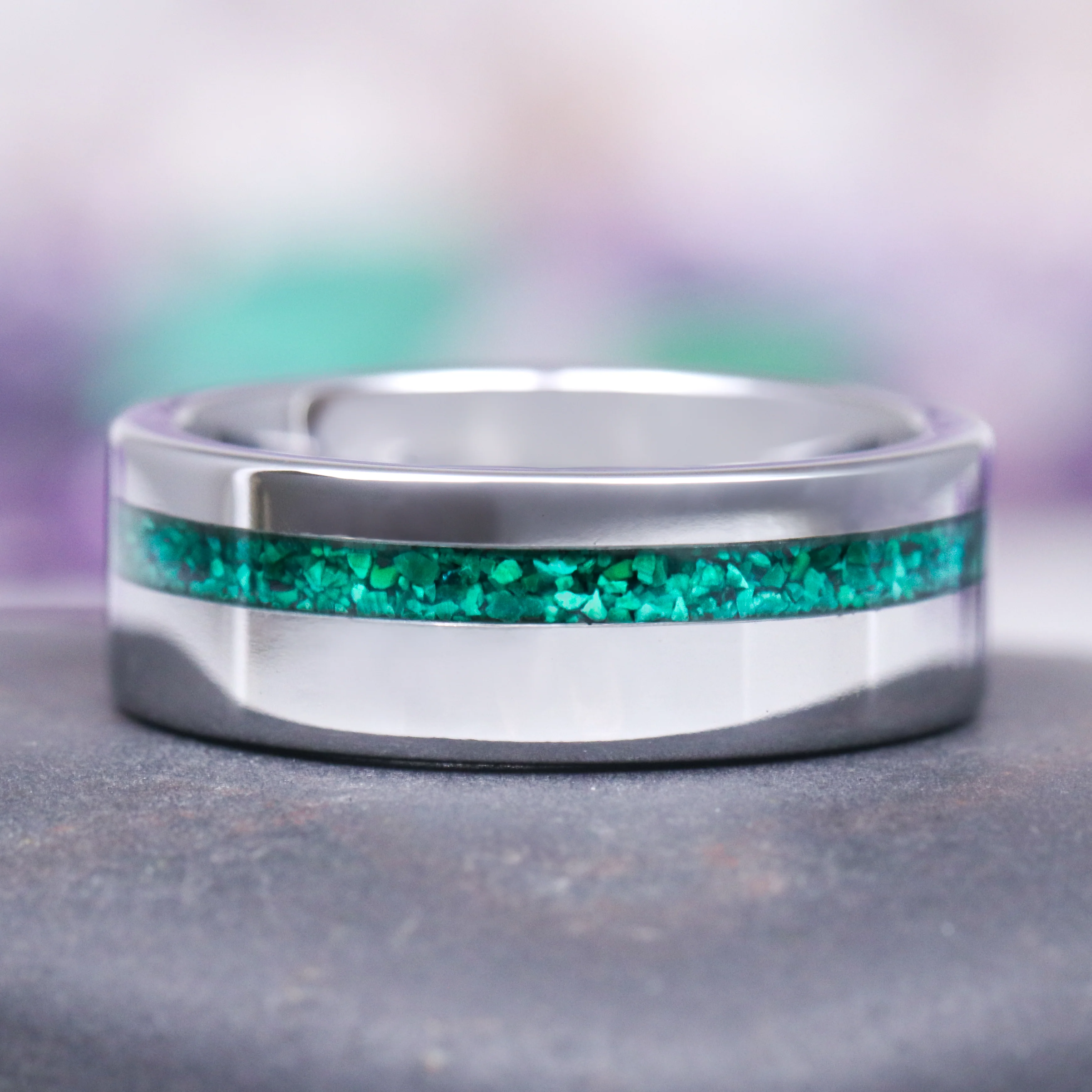 Natural Malachite Minimalist Couples Ring Set - Image 4
