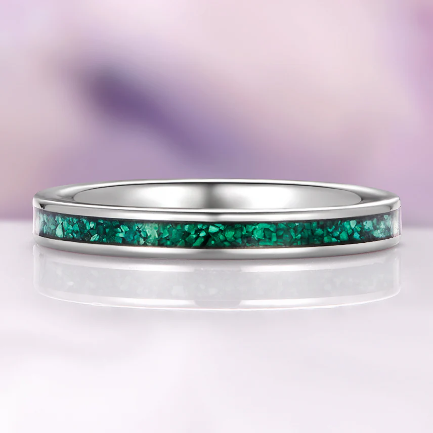 Natural Malachite Minimalist Couples Ring Set - Image 3