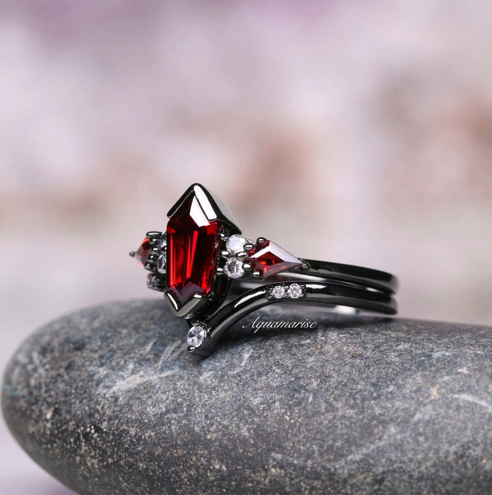 Natural Garnet & Red Fire Opal Couples Ring Set - Image 7
