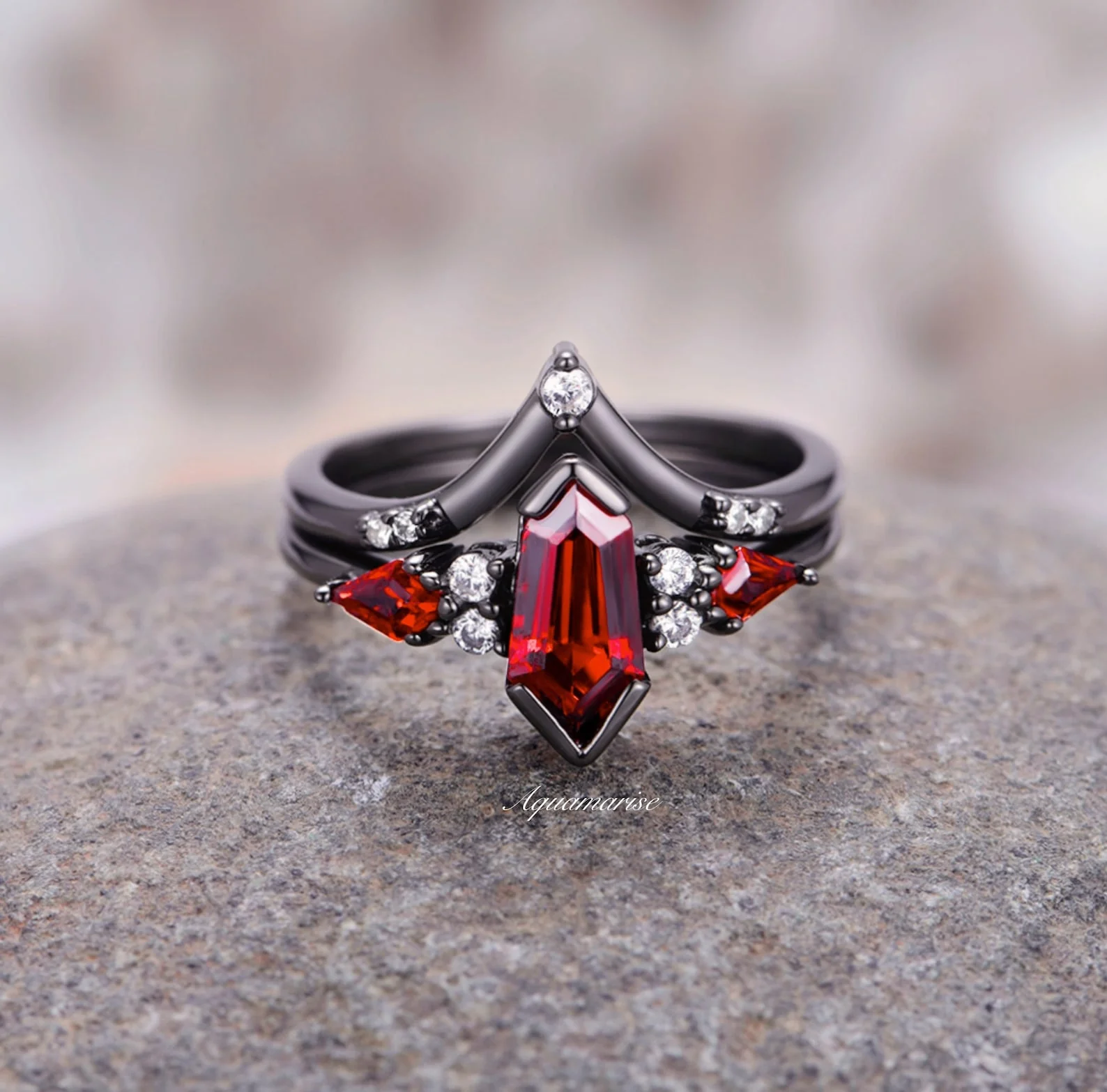 Natural Garnet & Red Fire Opal Couples Ring Set - Image 8