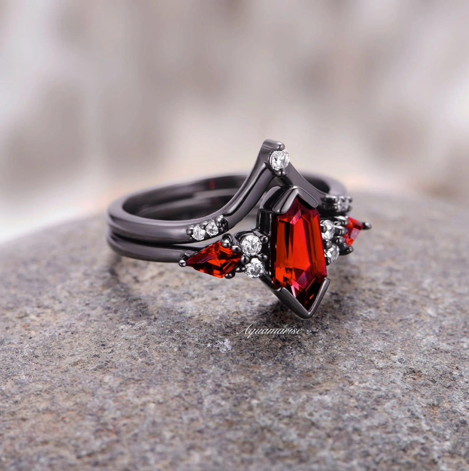 Natural Garnet & Red Fire Opal Couples Ring Set - Image 9