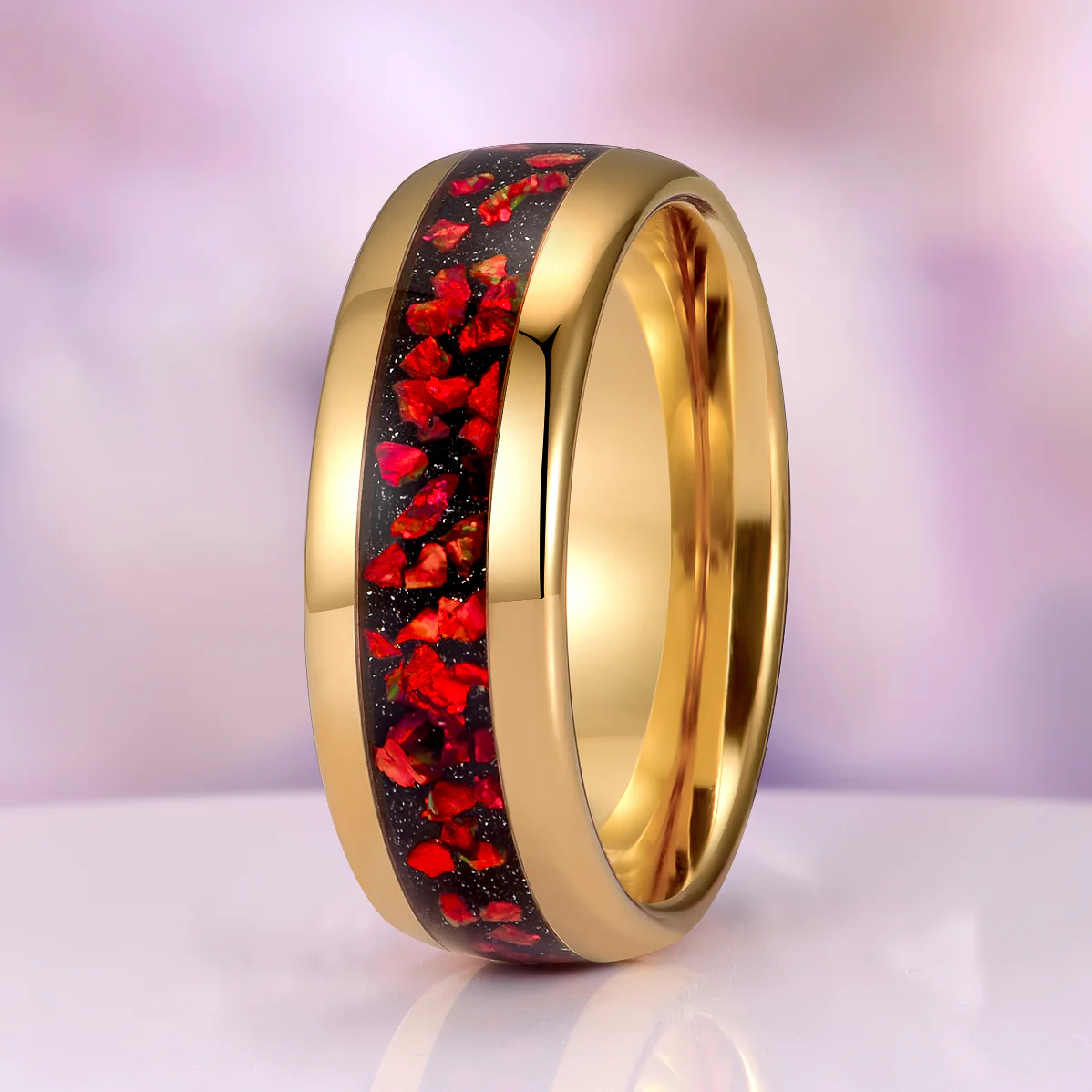 Natural Garnet & Red Fire Opal Leaf Couples Ring Set - Image 3