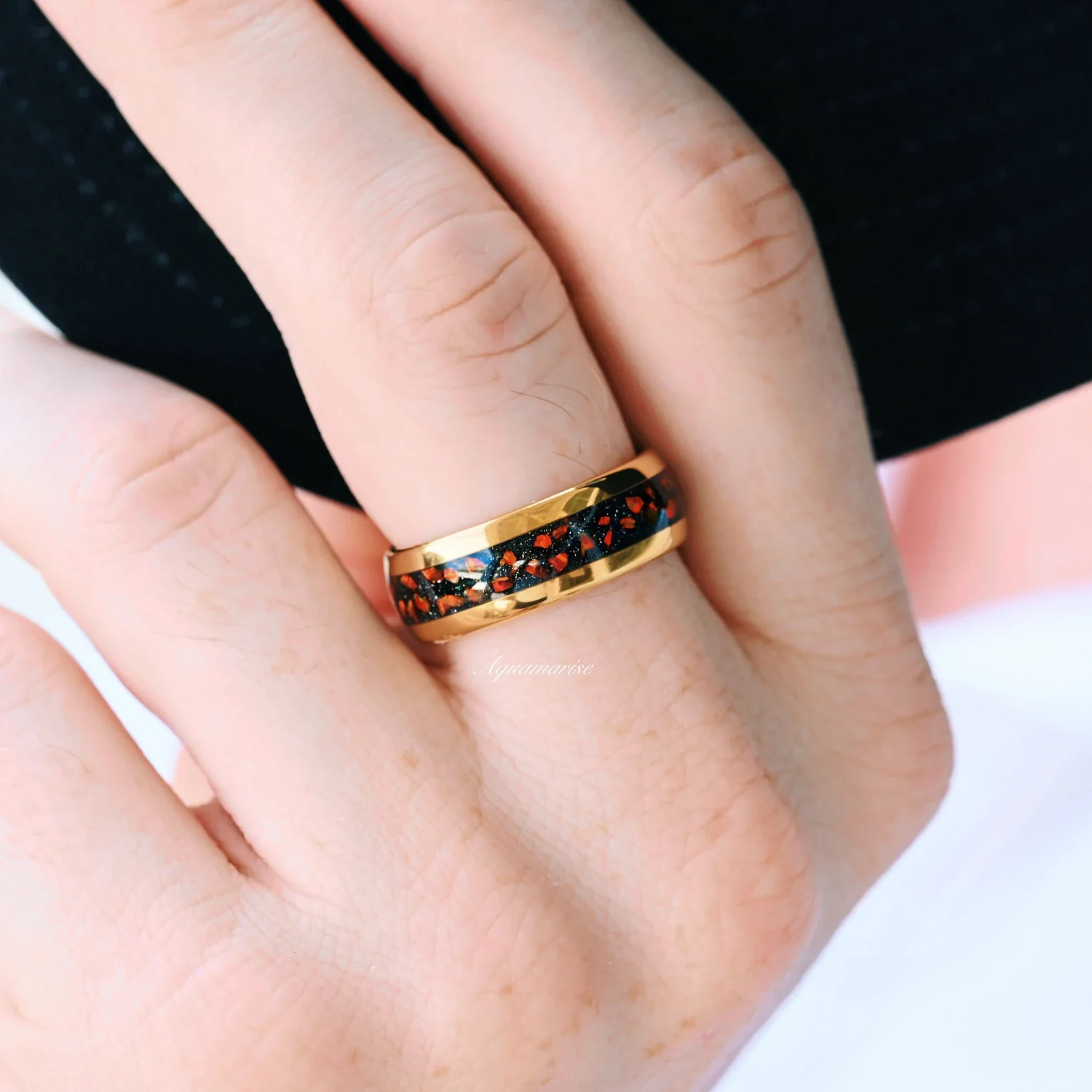 Natural Garnet & Red Fire Opal Leaf Couples Ring Set - Image 5