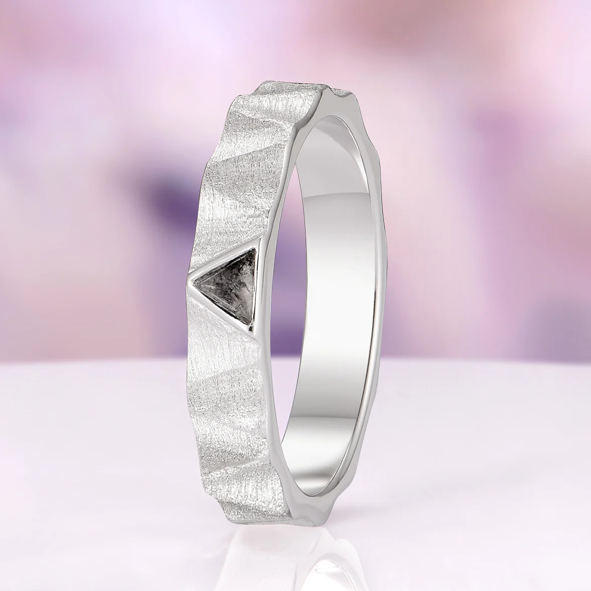 Natural Herkimer Diamond Triangle Wedding Band in Sterling Silver (4mm) - Image 4