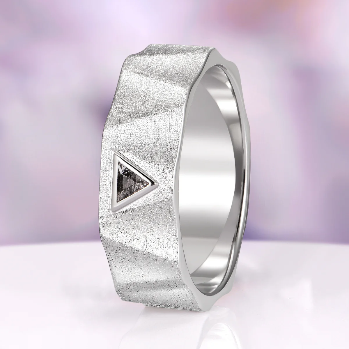 Natural Herkimer Diamond Triangle Wedding Band in Sterling Silver (8mm) - Image 3