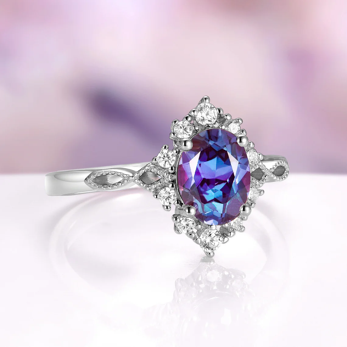 Nesta Alexandrite Engagement Ring in 14K White Gold - Image 8