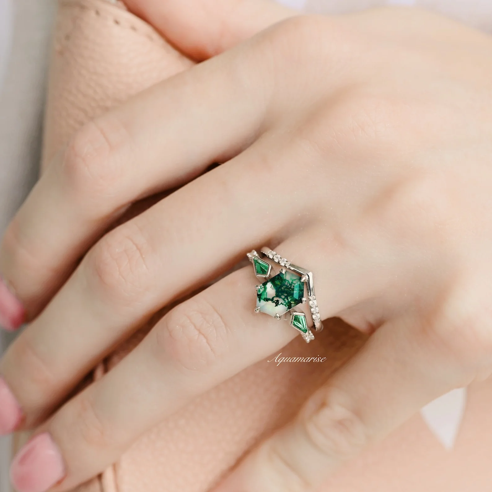 Northern Lights Woodland Couples Ring Set - Image 4