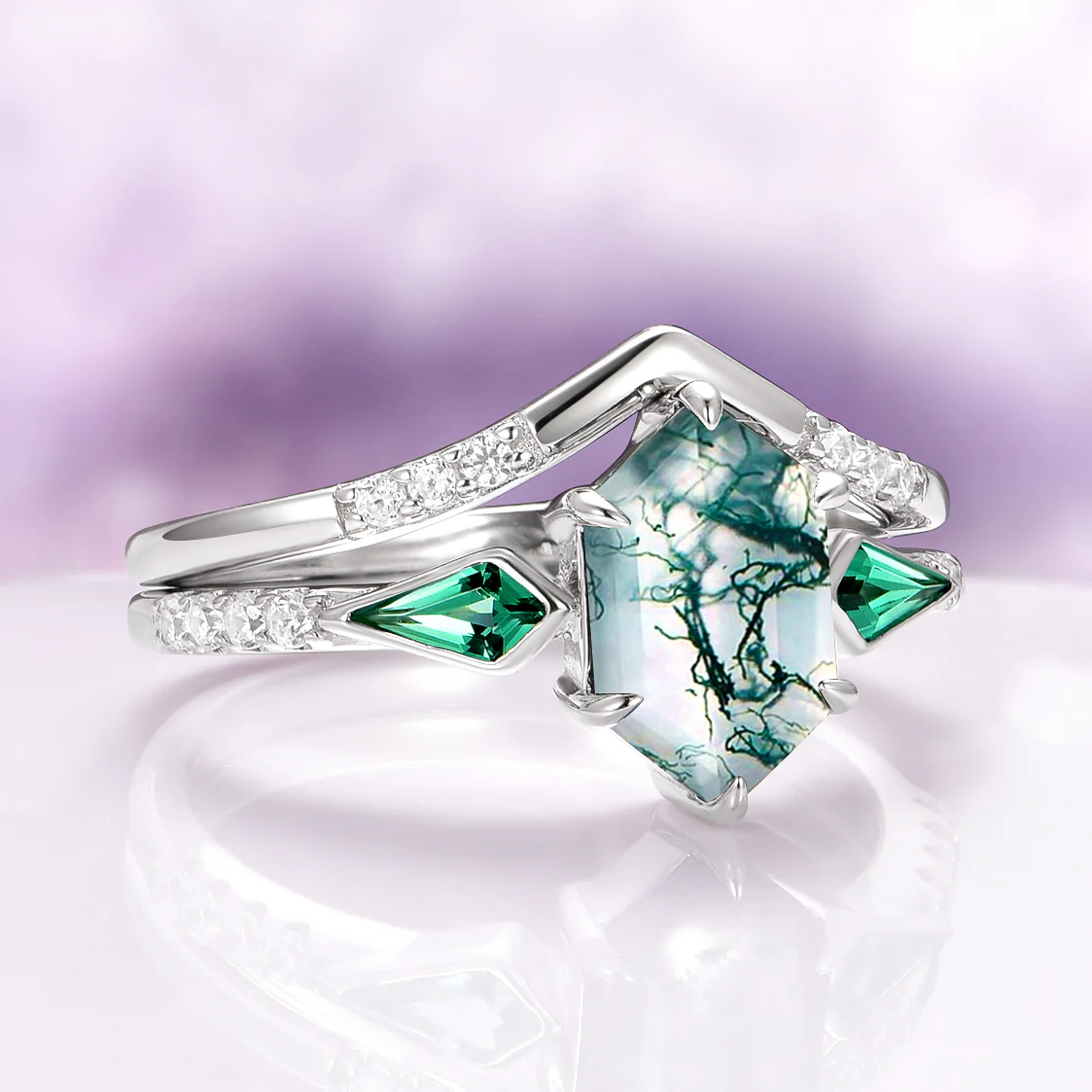 Northern Lights Woodland Couples Ring Set - Image 6