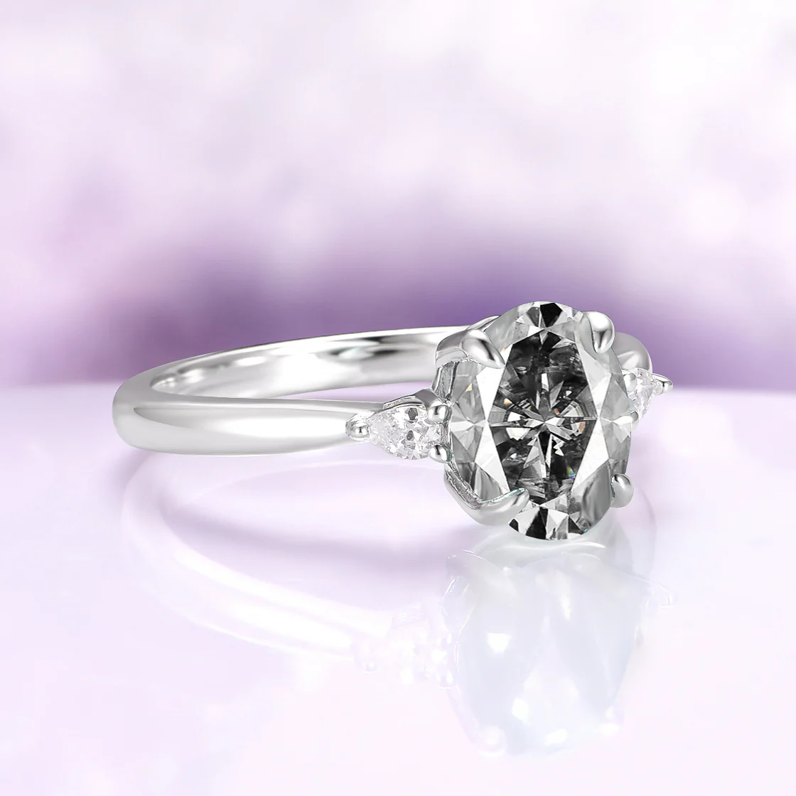 Oval Cut Simulated Gray Diamond Ring in Sterling Silver - Image 3