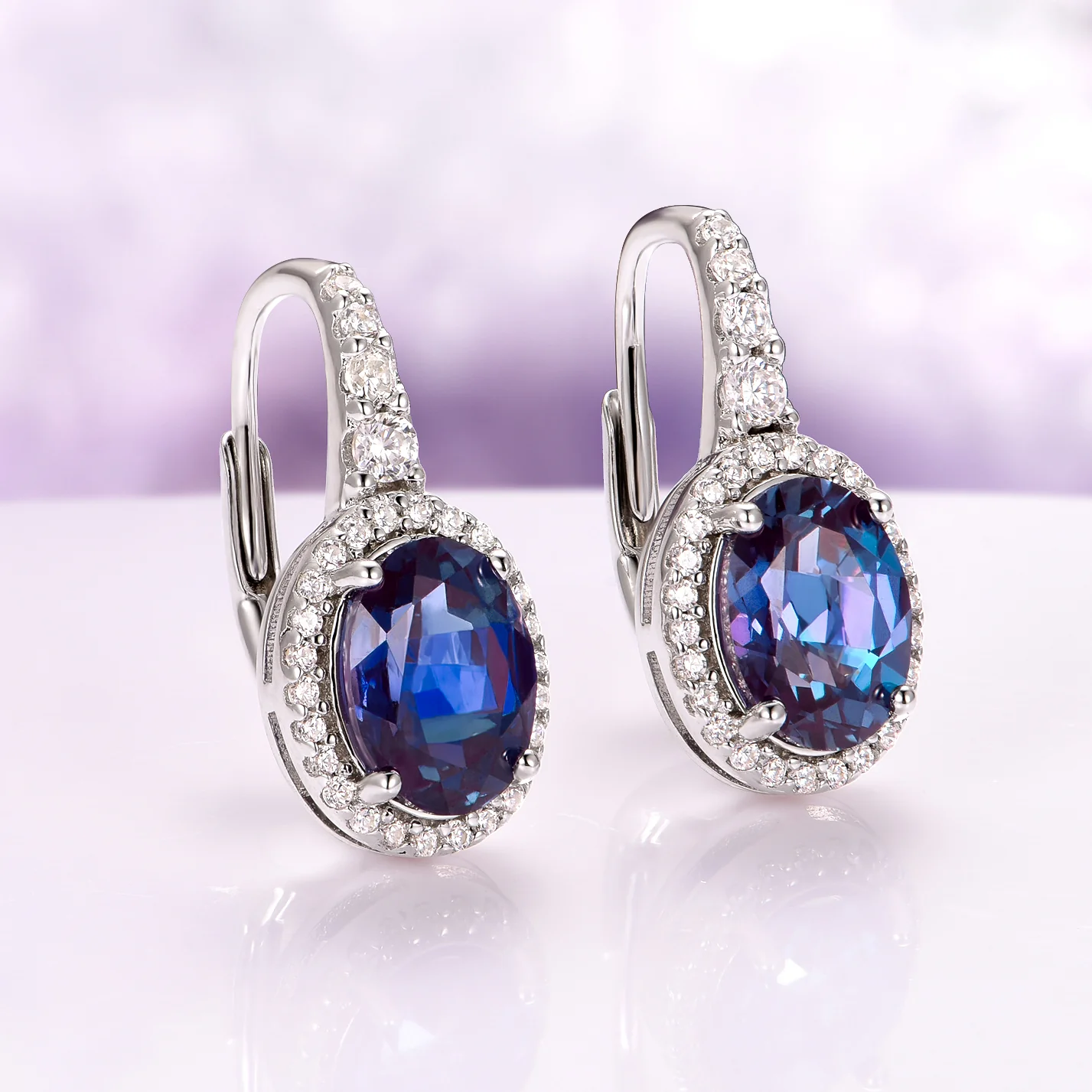 Oval Alexandrite Dangle Earrings in Sterling Silver - Image 3