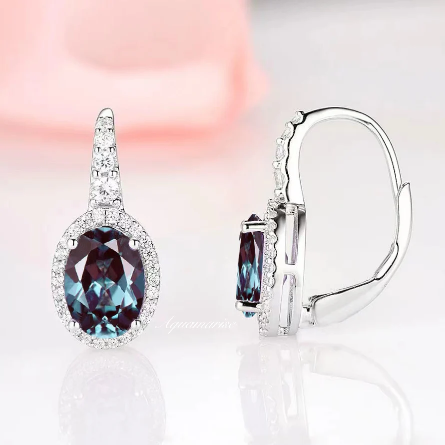 Oval Alexandrite Dangle Earrings in Sterling Silver - Image 4