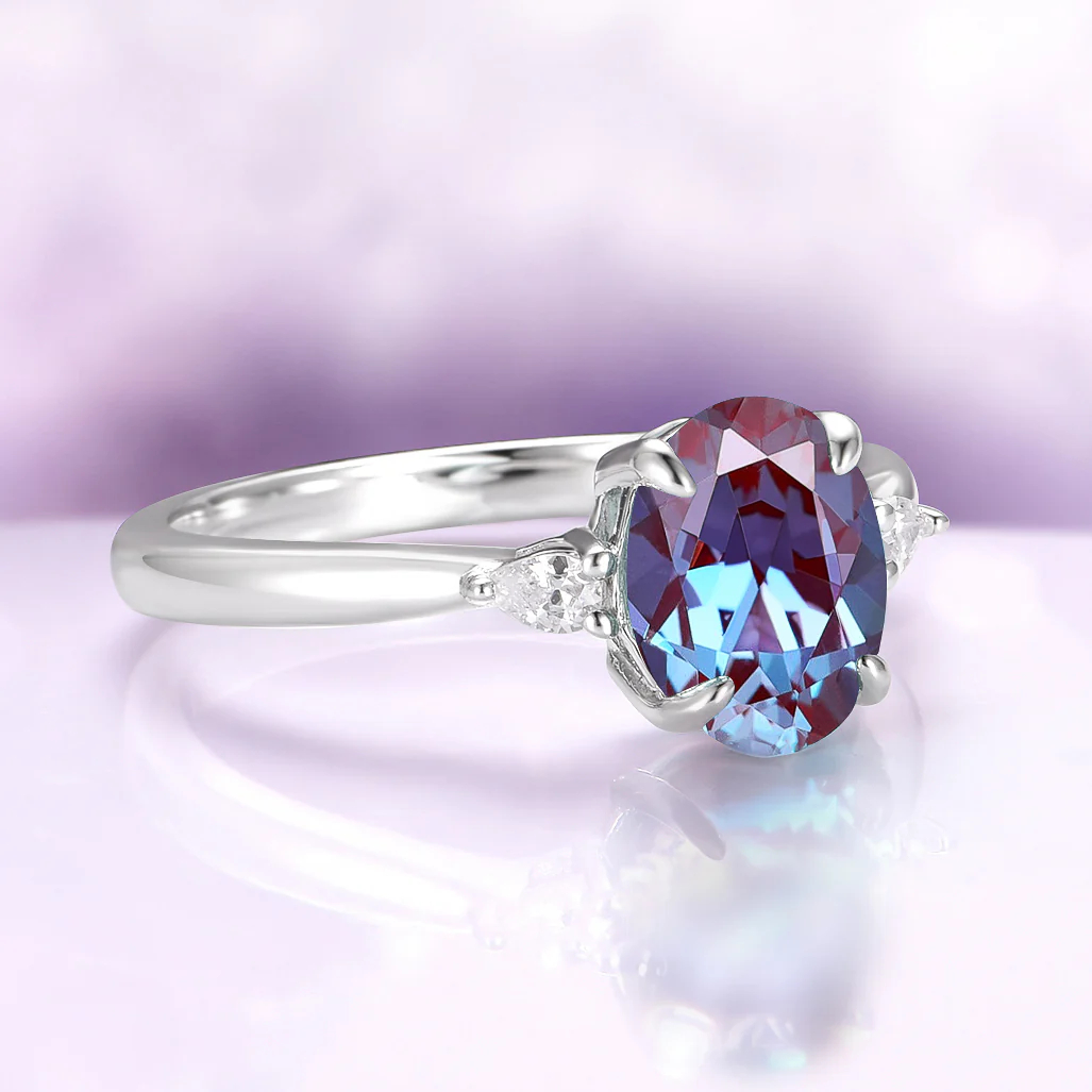 Oval Cut Alexandrite Engagement Ring in Sterling Silver - Image 3