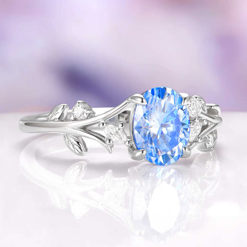Ice Blue Moissanite Leaf Engagement Ring in 14K White Gold - Image 3