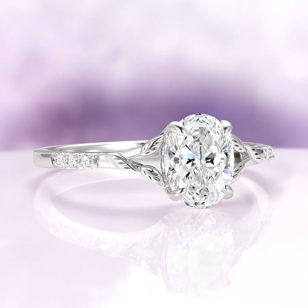 Oval Cut Lab-Grown Diamond Leaf Engagement Ring in 14K White Gold (IGI Certified) - Image 6