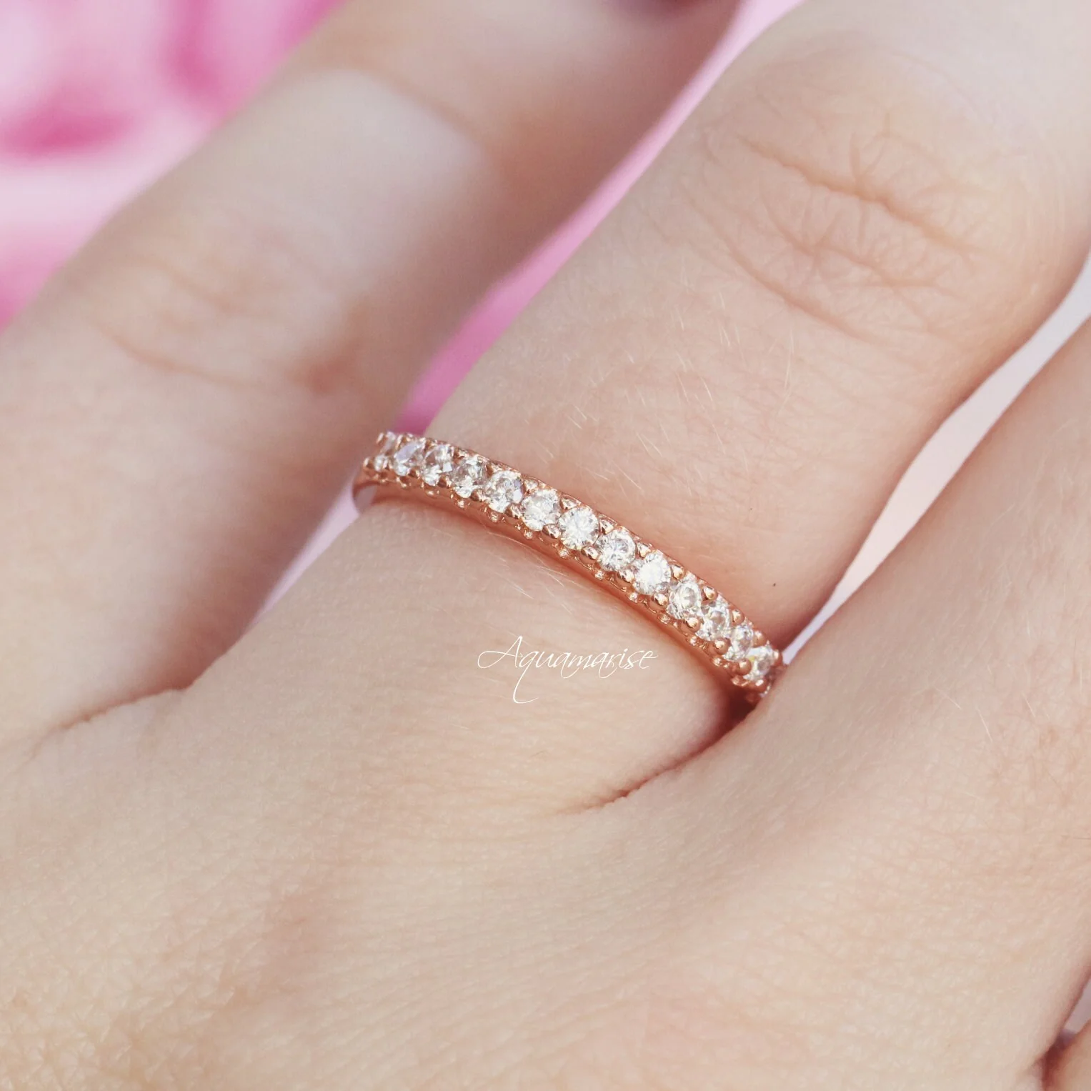 Diamond Wedding Band in 14K Rose Gold Vermeil (2mm) - Image 3