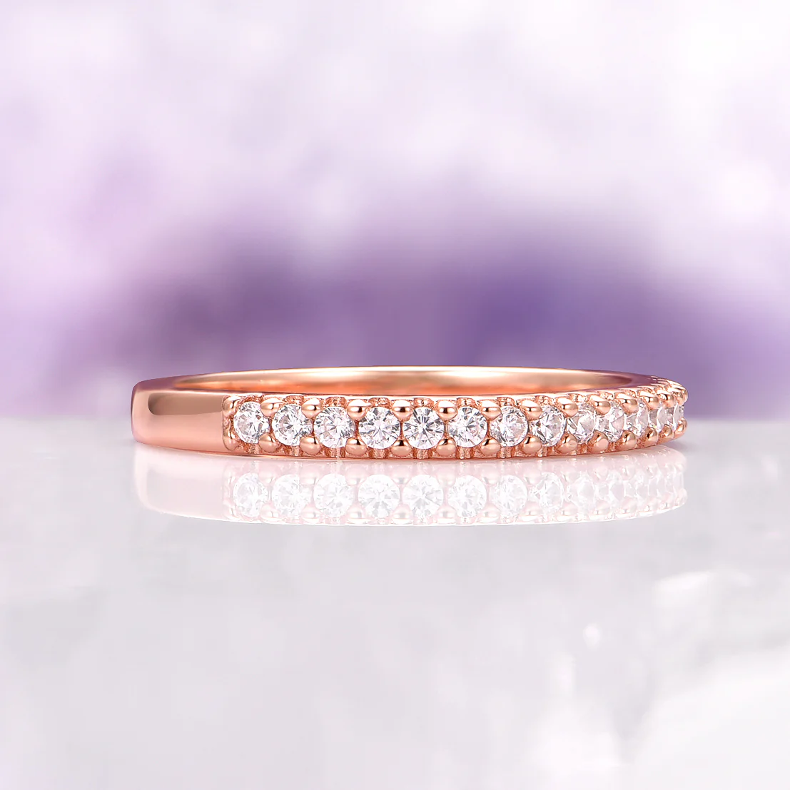 Diamond Wedding Band in 14K Rose Gold Vermeil (2mm) - Image 5