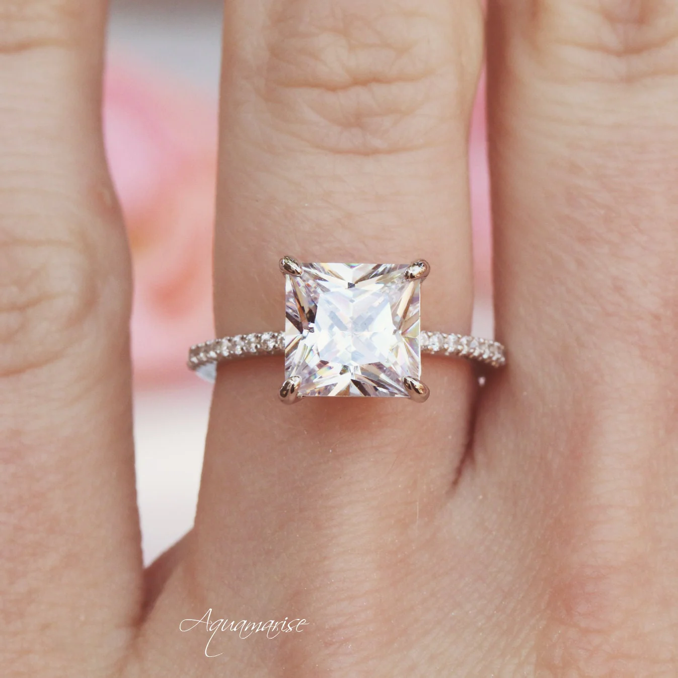 Princess Cut Simulated Diamond Engagement Ring in Sterling Silver - Image 4