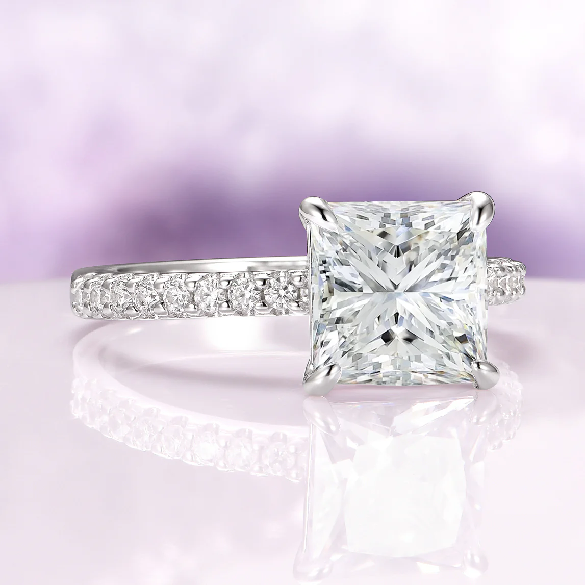 Princess Cut Simulated Diamond Engagement Ring in Sterling Silver - Image 5