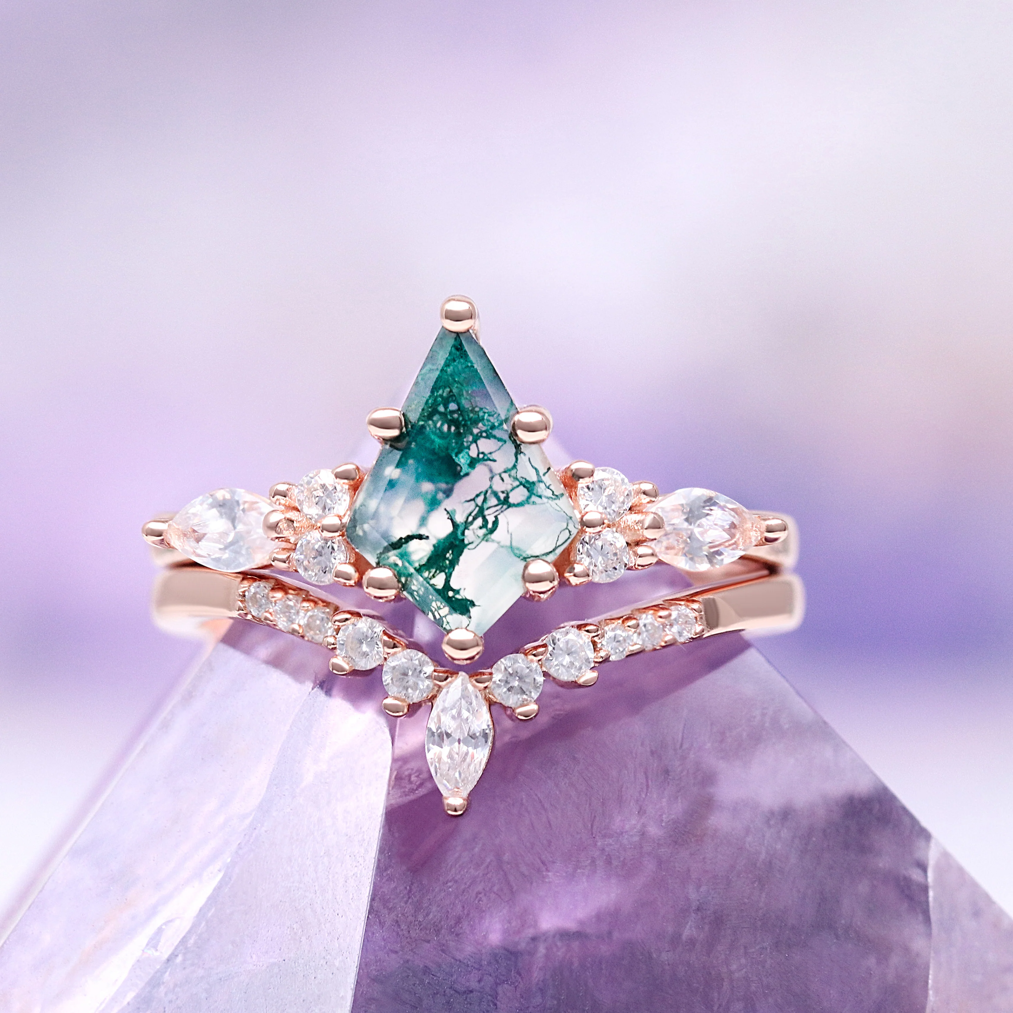 Skye Kite® Green Moss Agate Ring Set in 14K Rose Gold Vermeil - Image 6