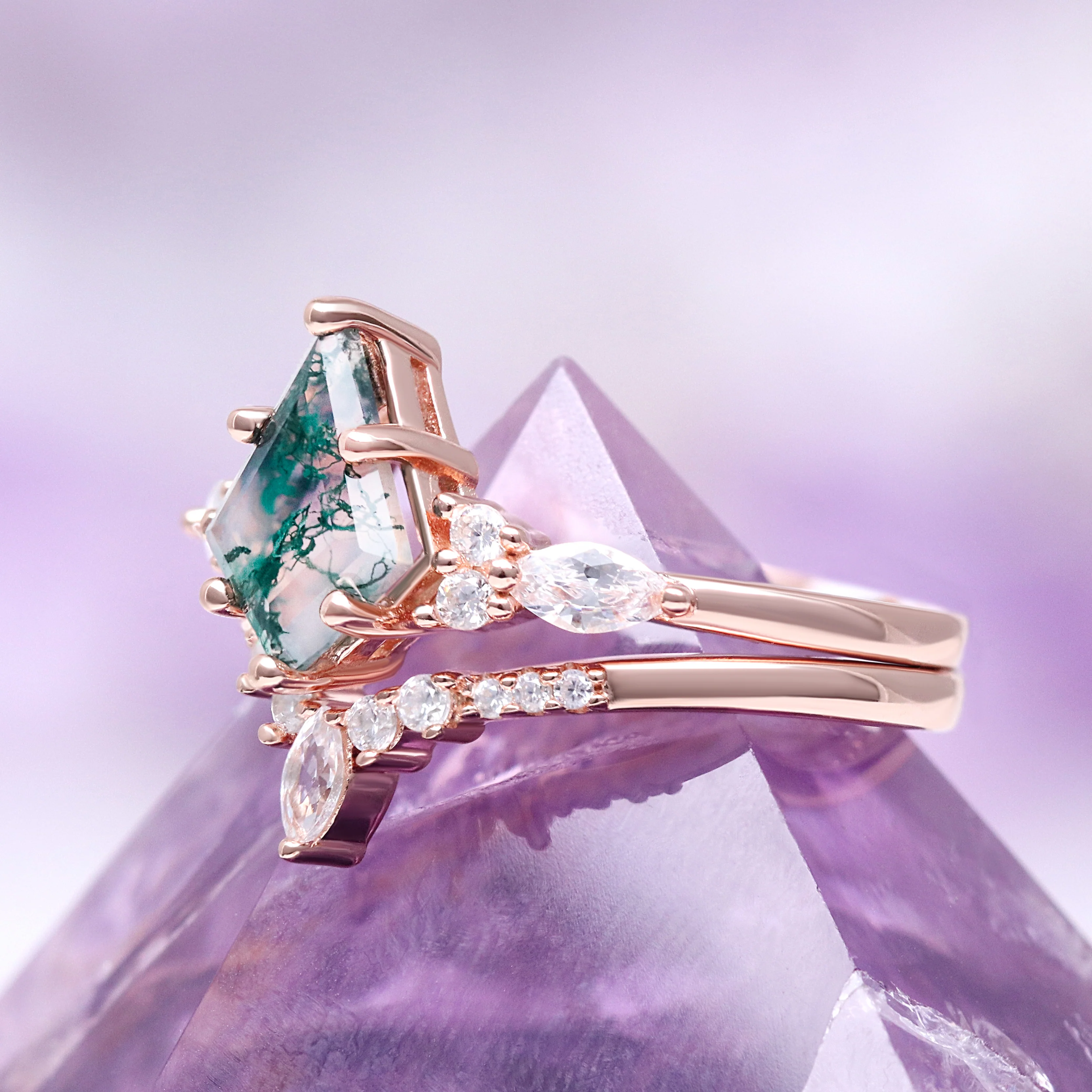 Skye Kite® Green Moss Agate Ring Set in 14K Rose Gold Vermeil - Image 3