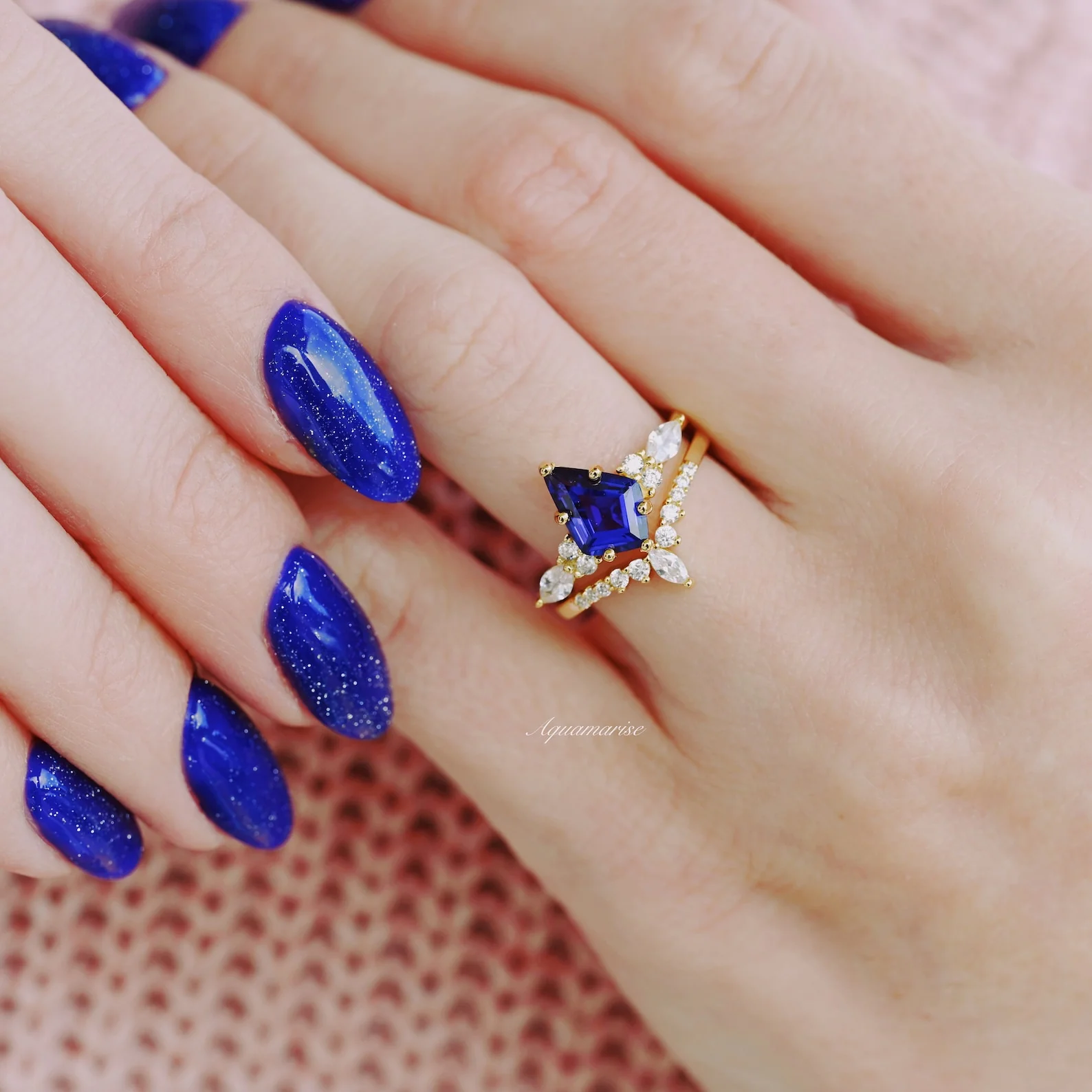 Skye Kite® Blue Sapphire & Gold Leaf Couples Ring Set - Image 5