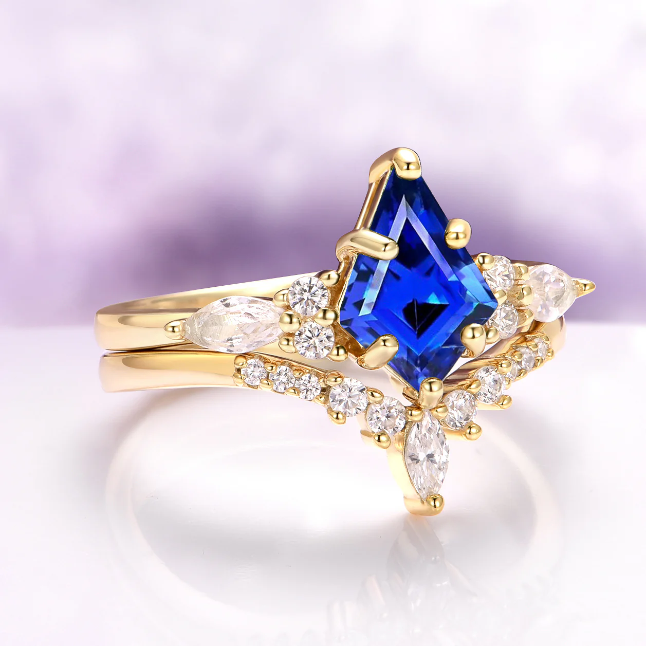 Skye Kite® Blue Sapphire & Gold Leaf Couples Ring Set - Image 6