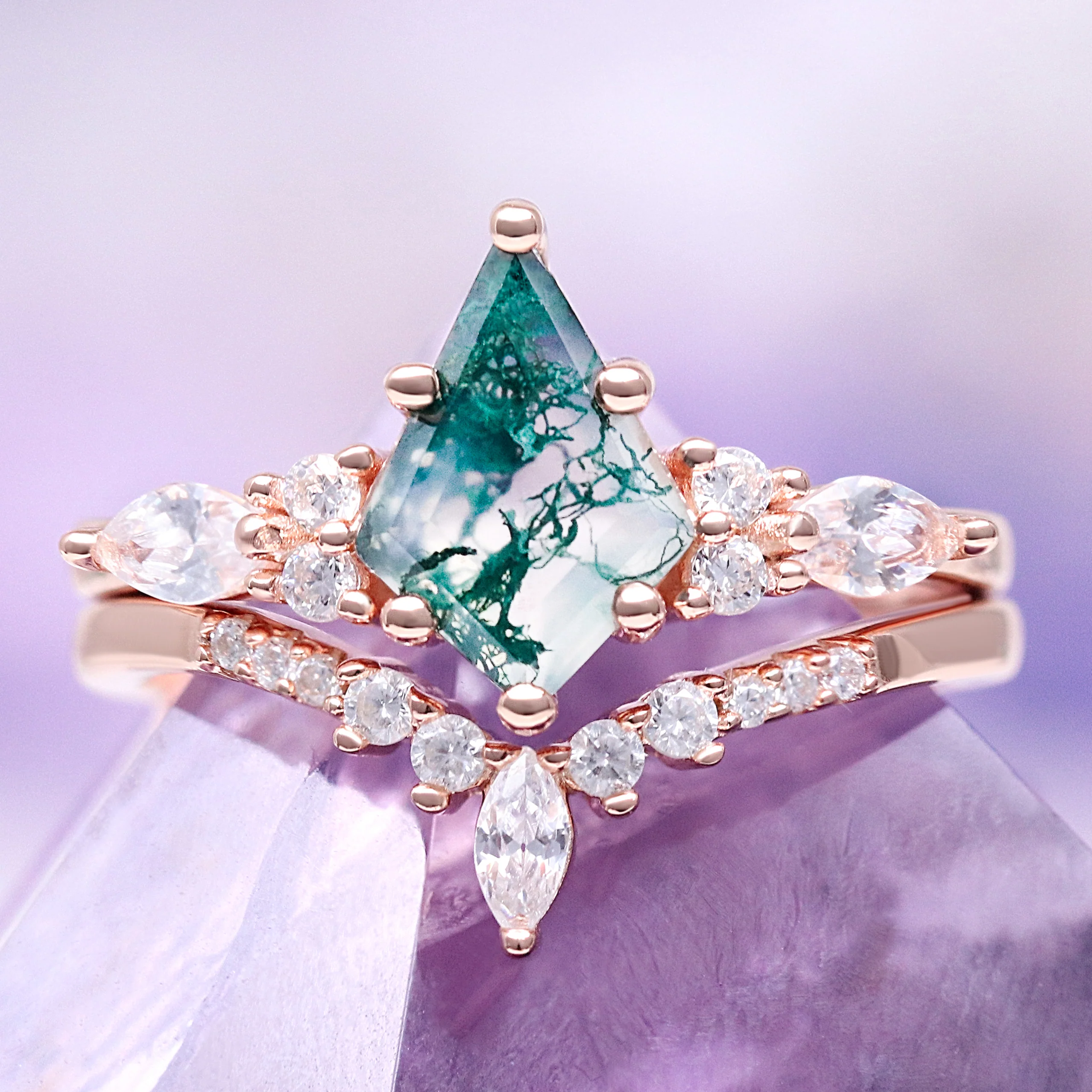 Skye Kite® Green Moss Agate Couples Ring Set - Image 3