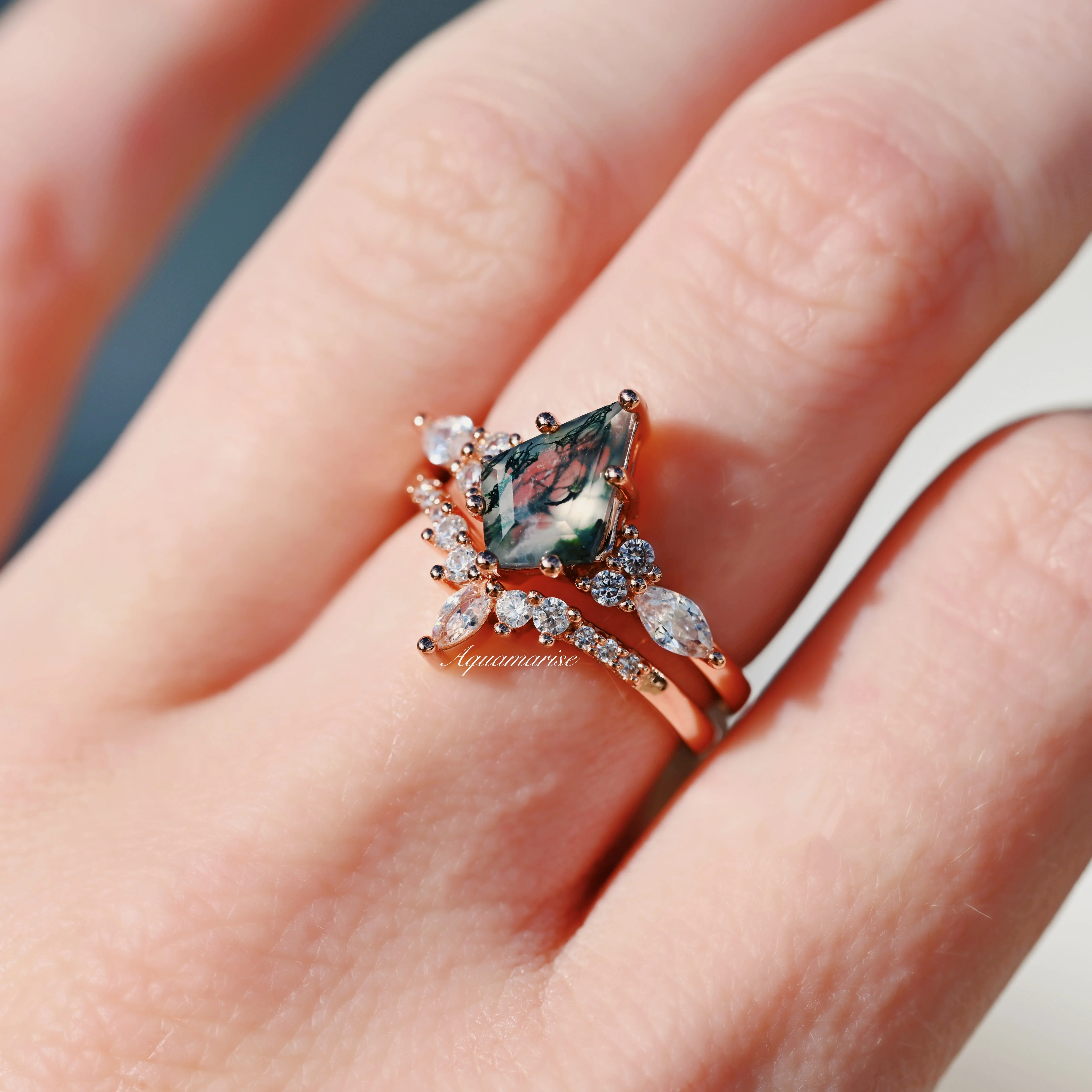 Skye Kite® Green Moss Agate Ring Set in 14K Rose Gold Vermeil - Image 5