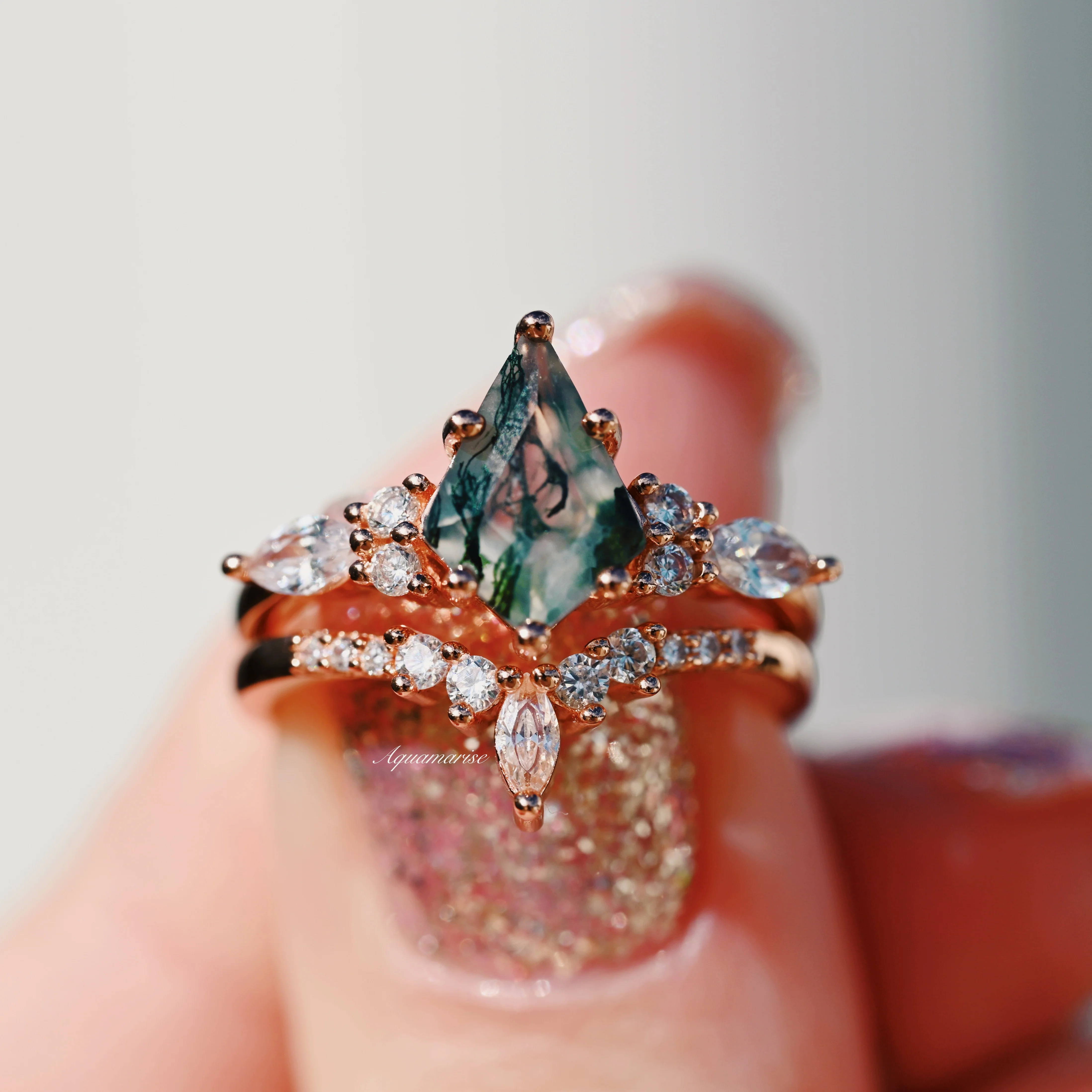 Skye Kite® Green Moss Agate Ring Set in 14K Rose Gold Vermeil - Image 4