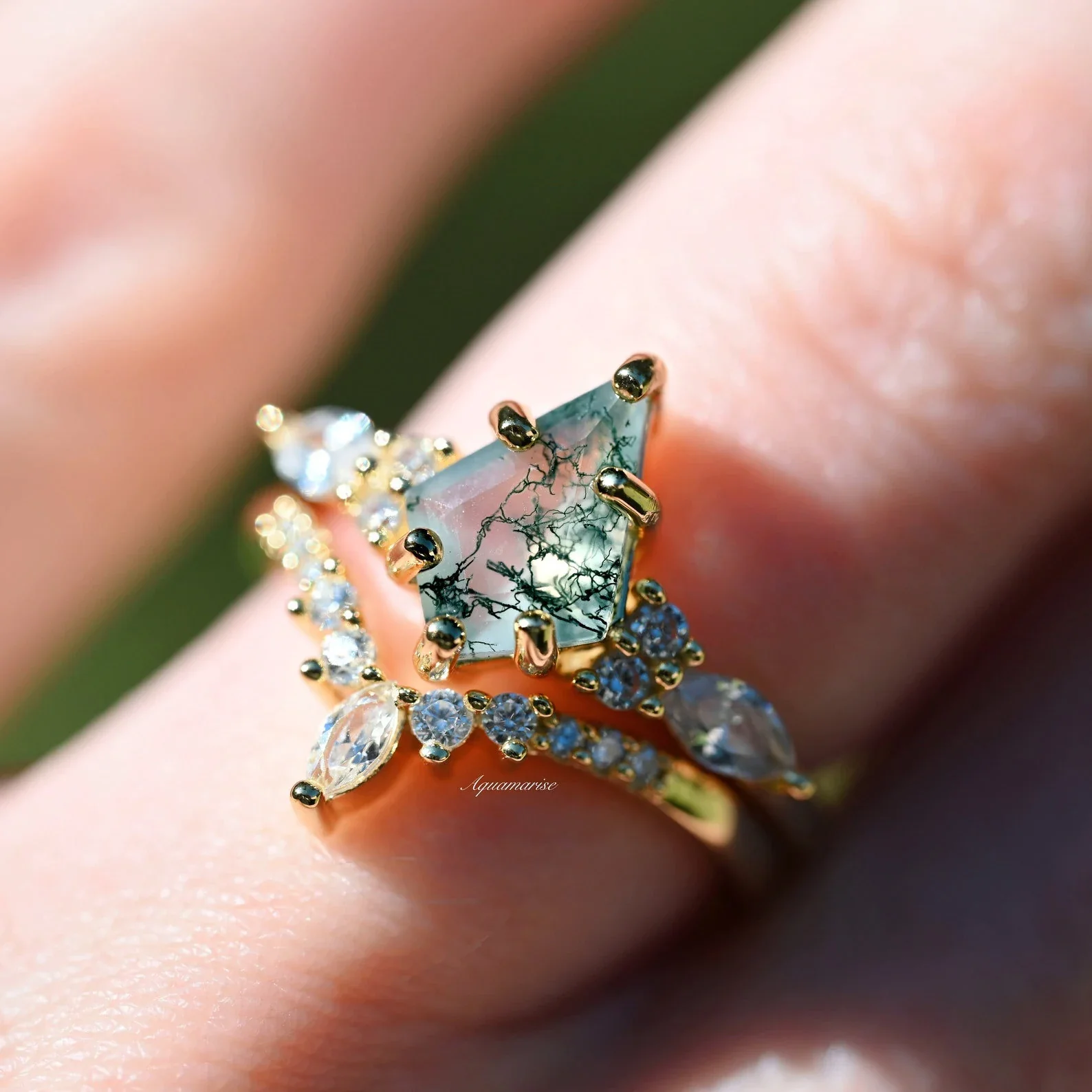 Skye Kite® Green Moss Agate Couples Ring Set - Image 6