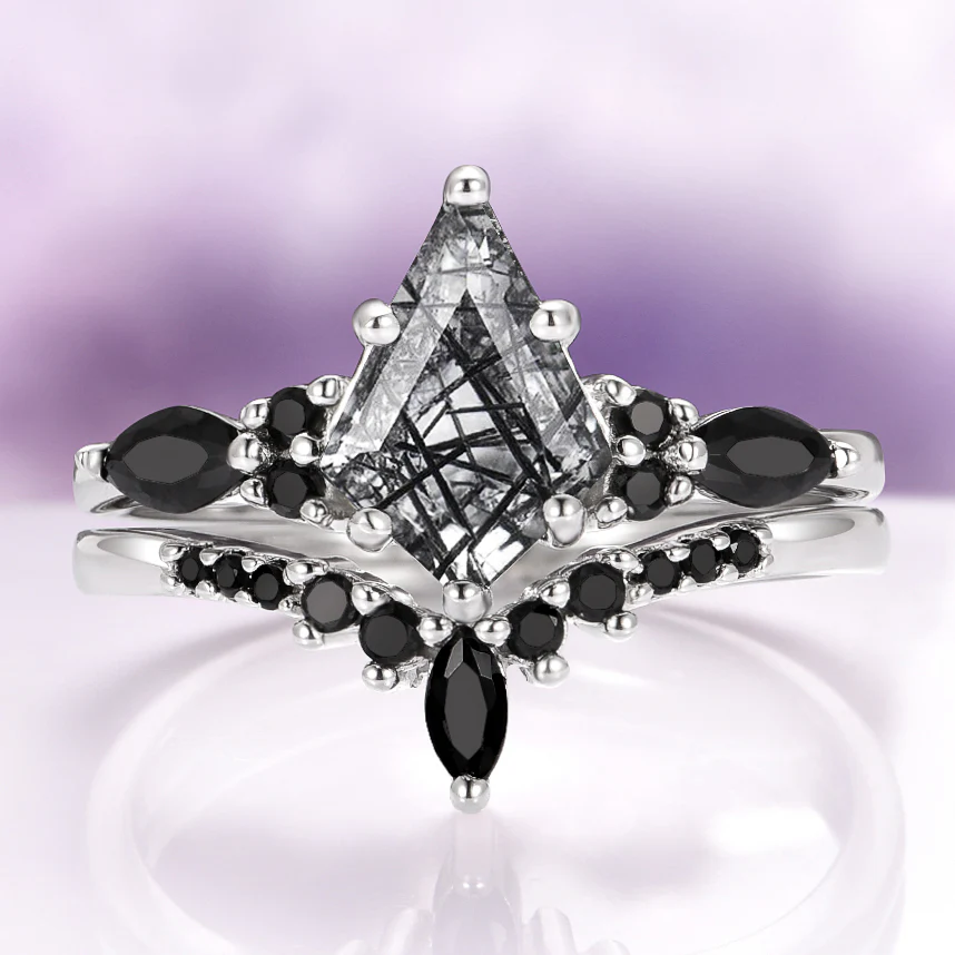 Skye Kite® Rutilated Quartz & Black Onyx Couples Ring Set - Image 3