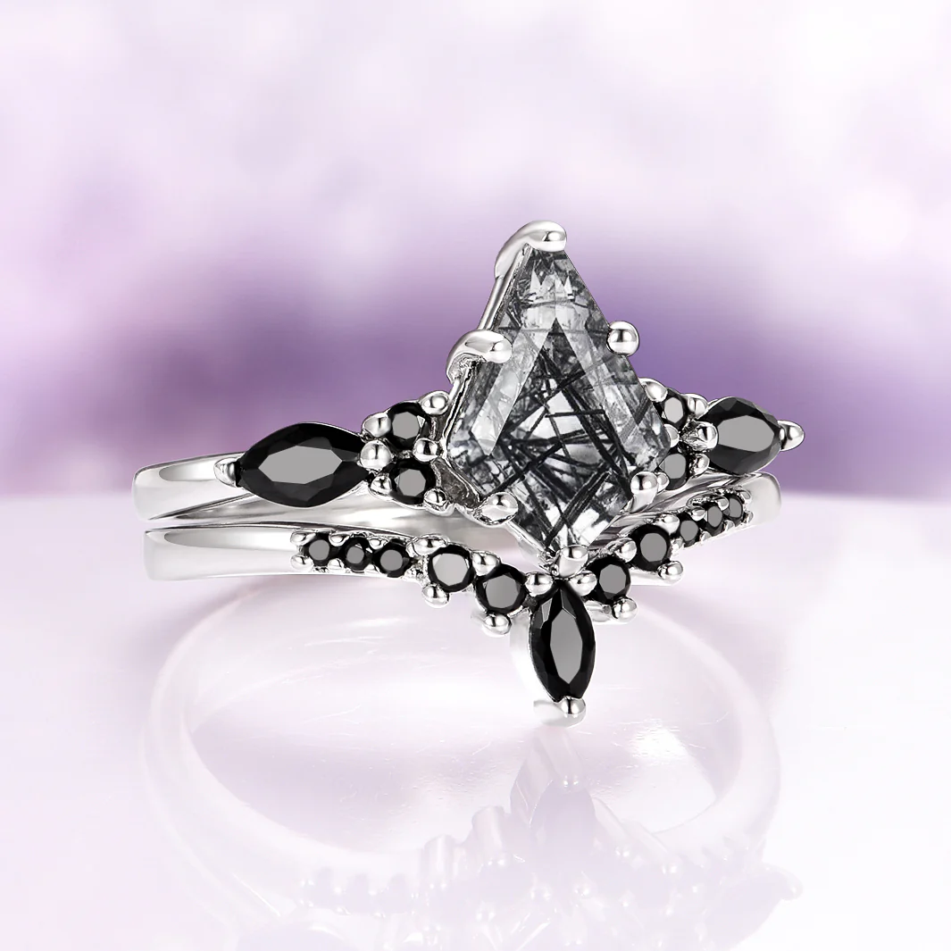 Skye Kite® Rutilated Quartz & Black Onyx Couples Ring Set - Image 6