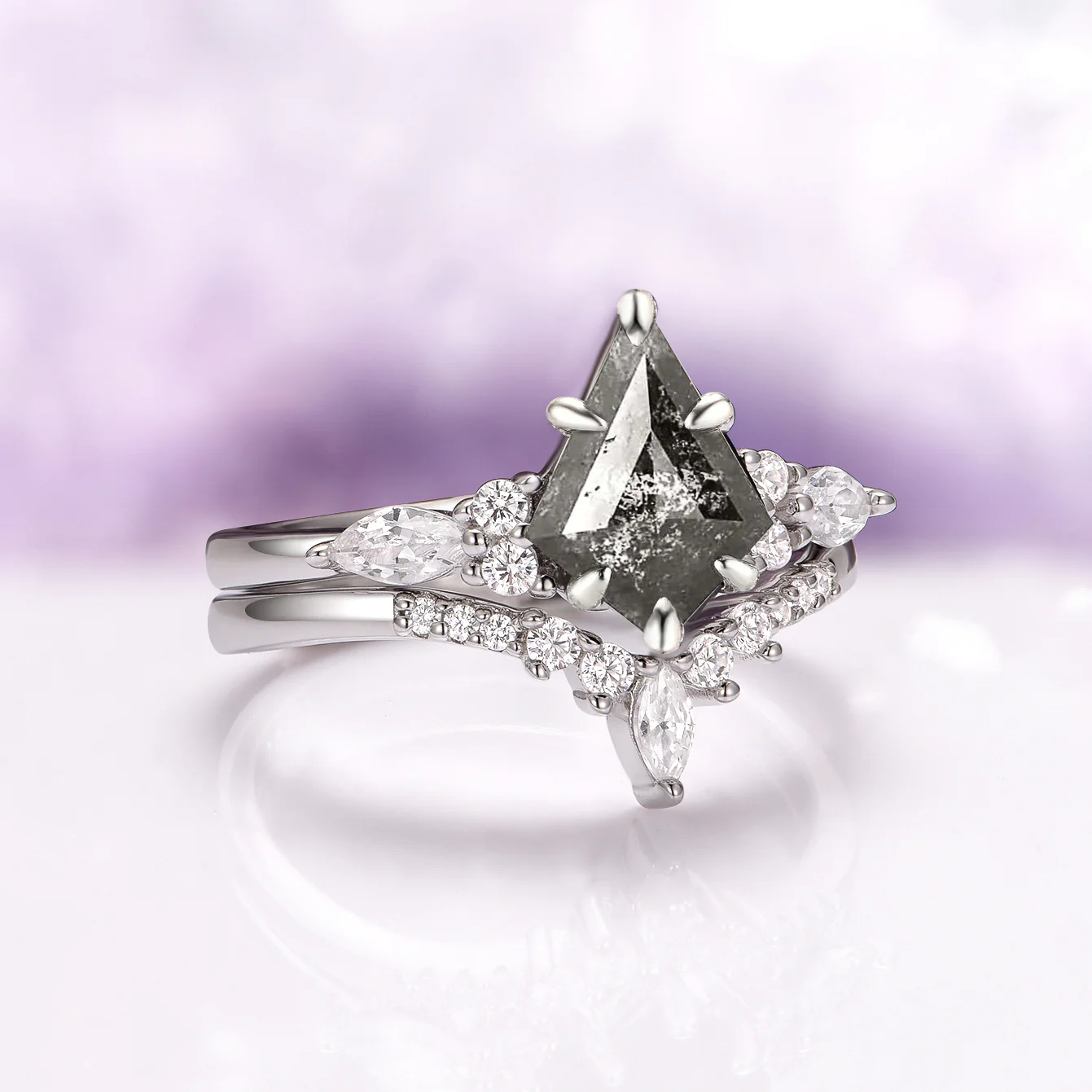 Skye Kite® Galaxy Raw Herkimer Diamond Ring Set in Sterling Silver (Salt & Pepper Diamond) - Image 9