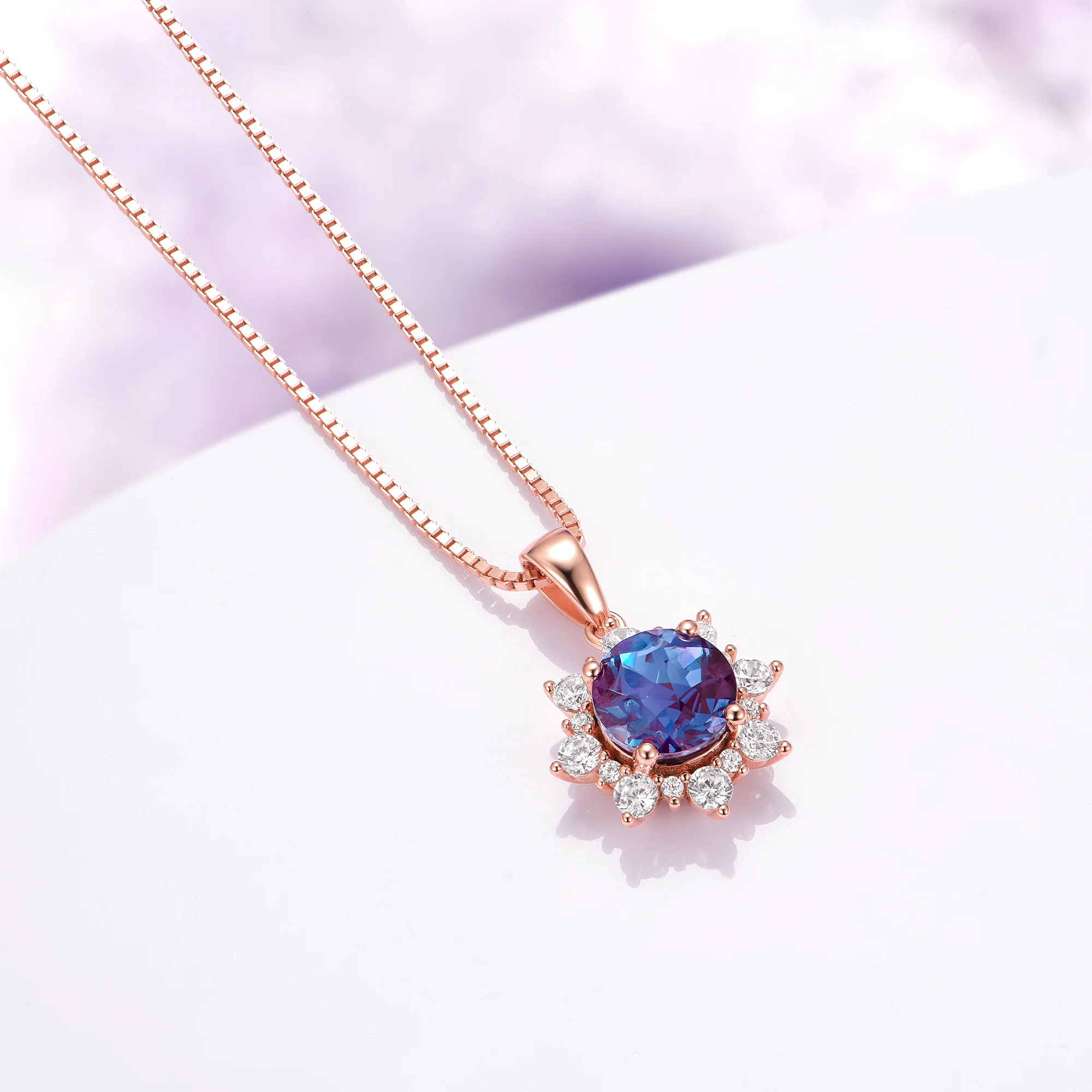 Snowflake Alexandrite Necklace in 14K Rose Gold Vermeil - Image 3