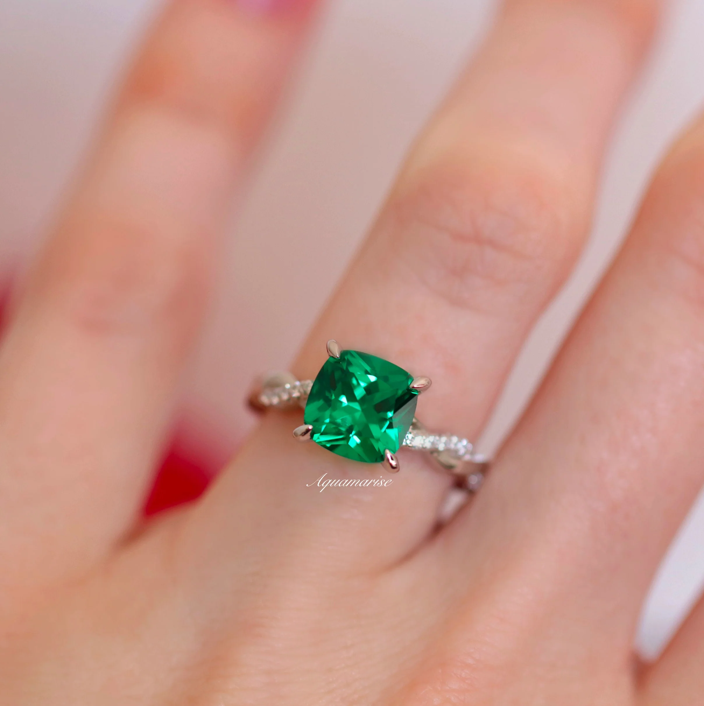 Sophia Twisted Vine Emerald Engagement Ring in 14K White Gold - Image 3