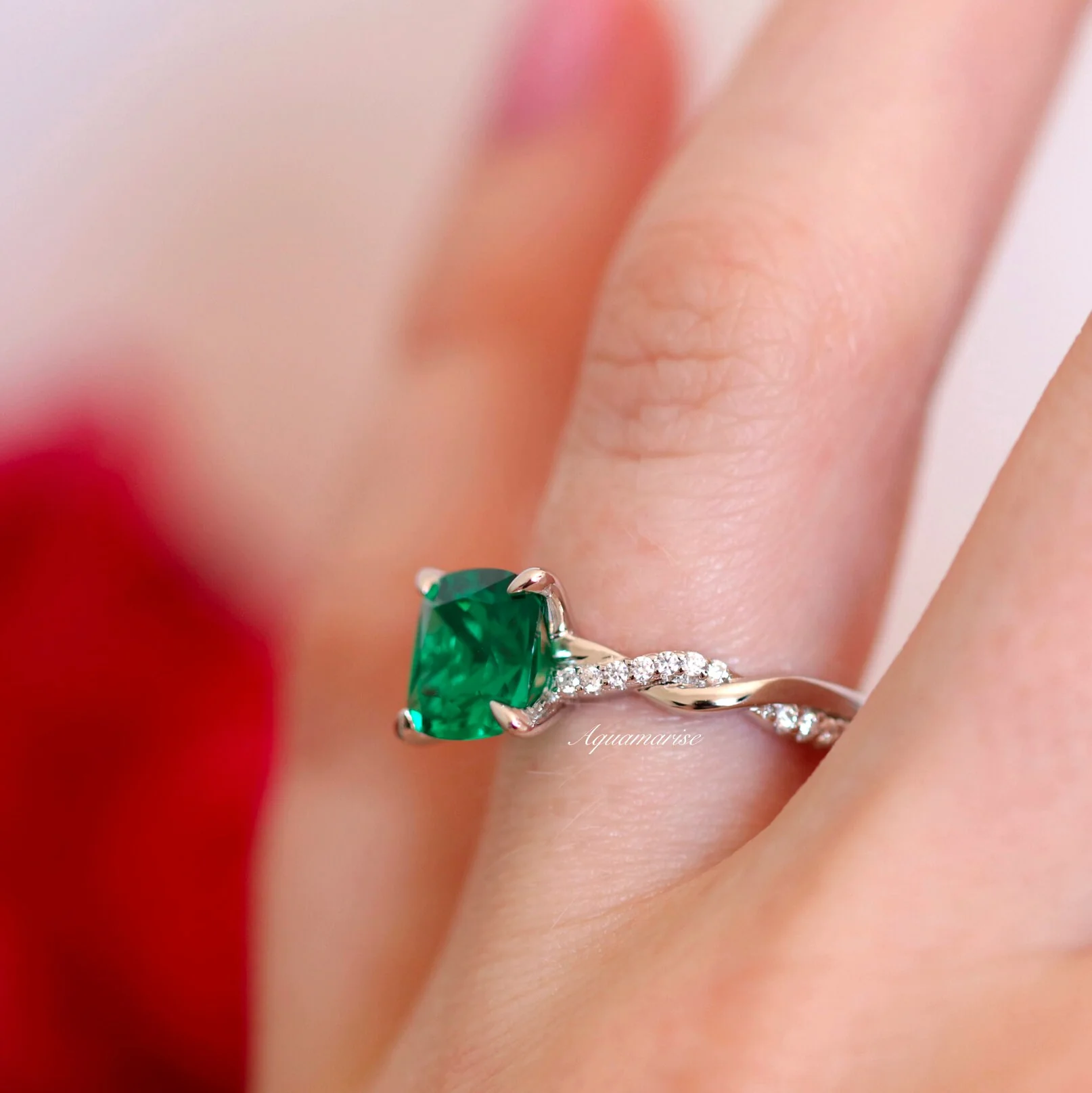Sophia Twisted Vine Emerald Engagement Ring in 14K White Gold - Image 4