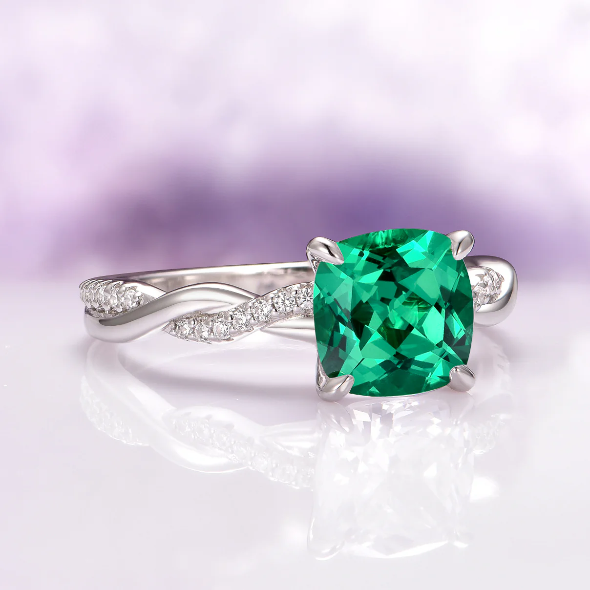 Sophia Twisted Vine Emerald Engagement Ring in 14K White Gold - Image 5