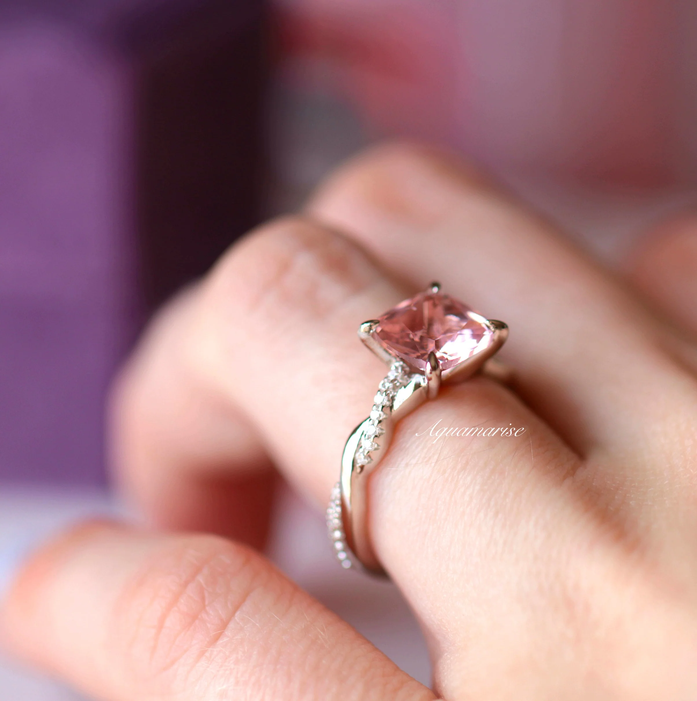 Sophia Twisted Vine Morganite Engagement Ring in 14K White Gold - Image 4