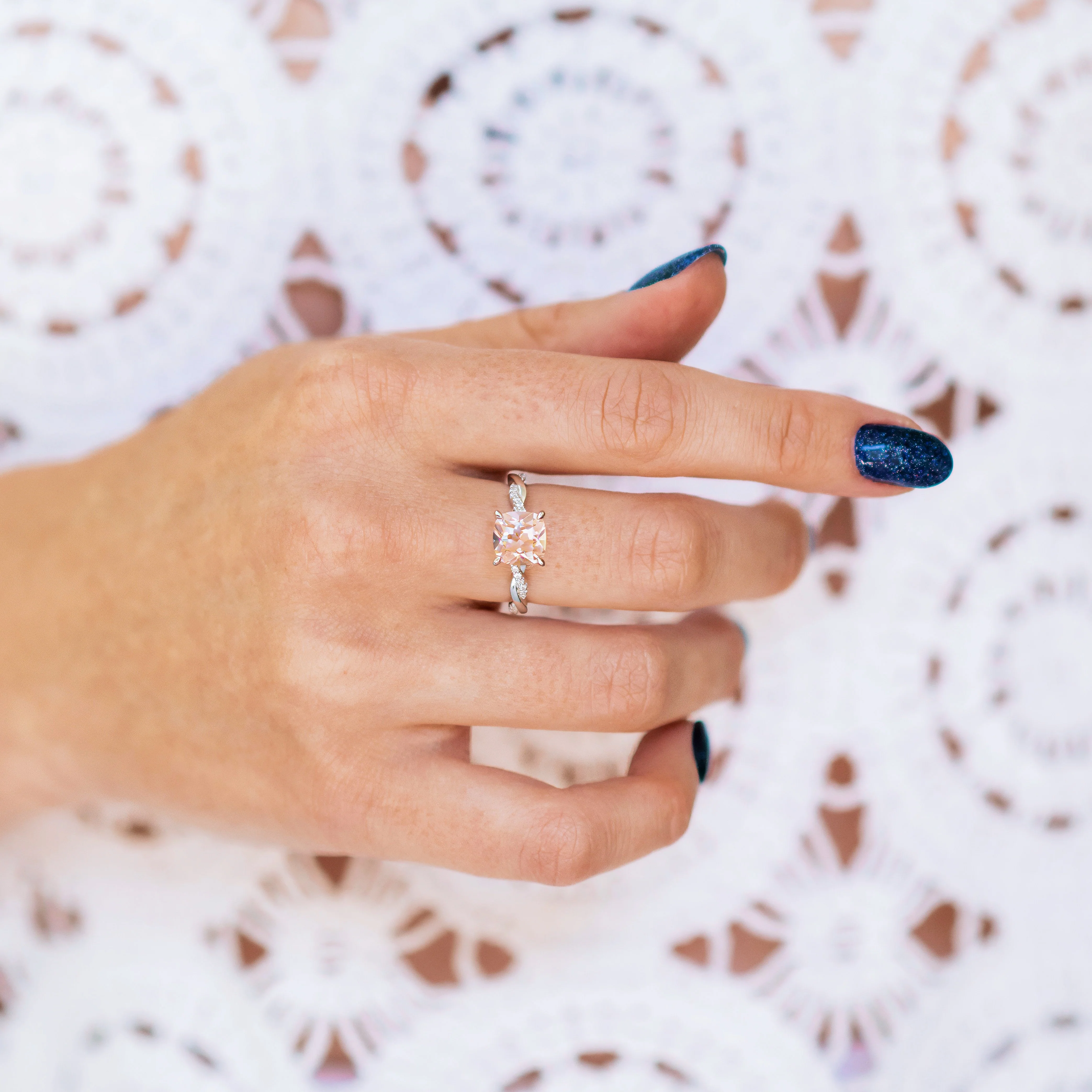 Sophia Twisted Vine Morganite Engagement Ring in 14K White Gold - Image 5