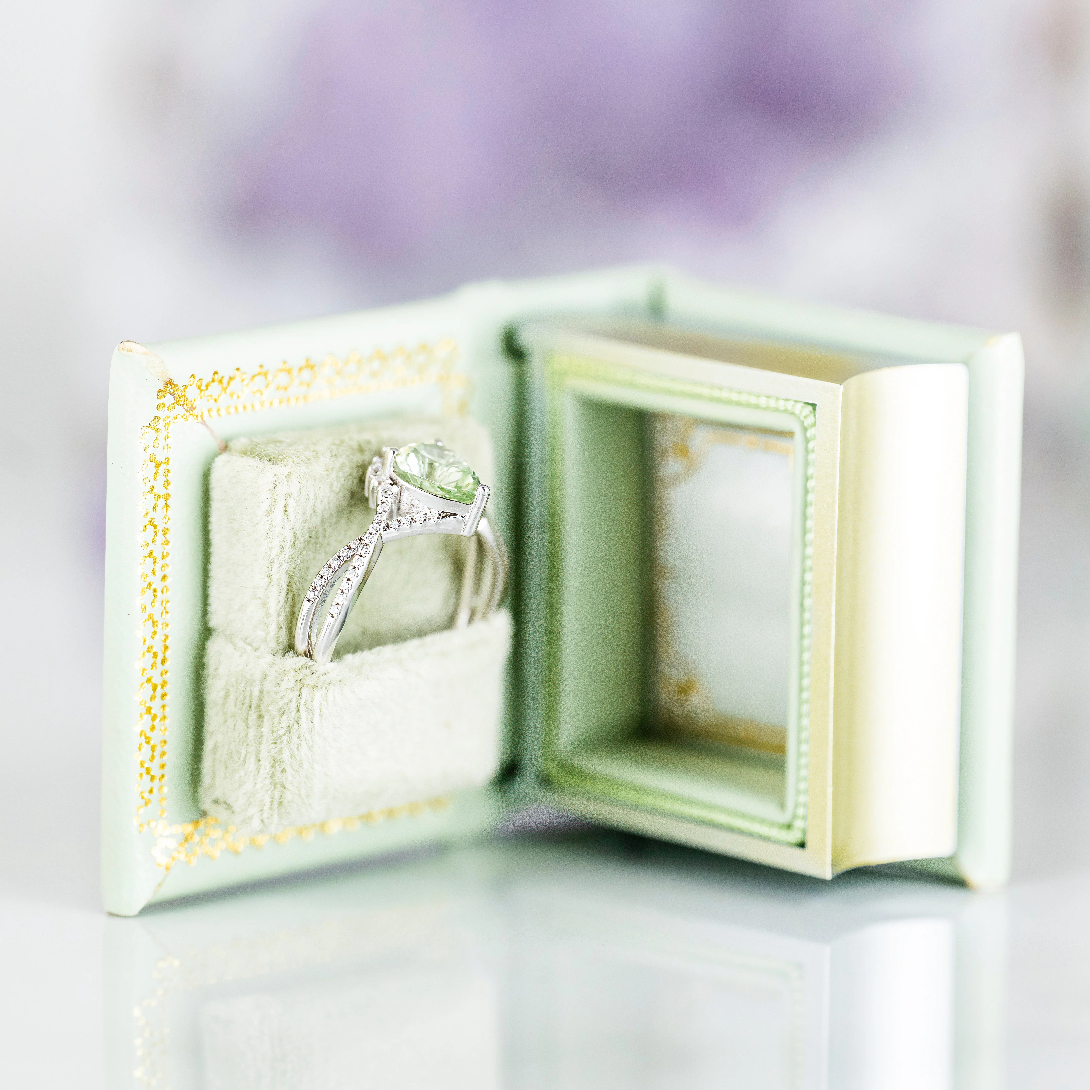 Spring Court Handmade Leather Book Ring Box- Bloomlight Green Edition (Small) - Image 4