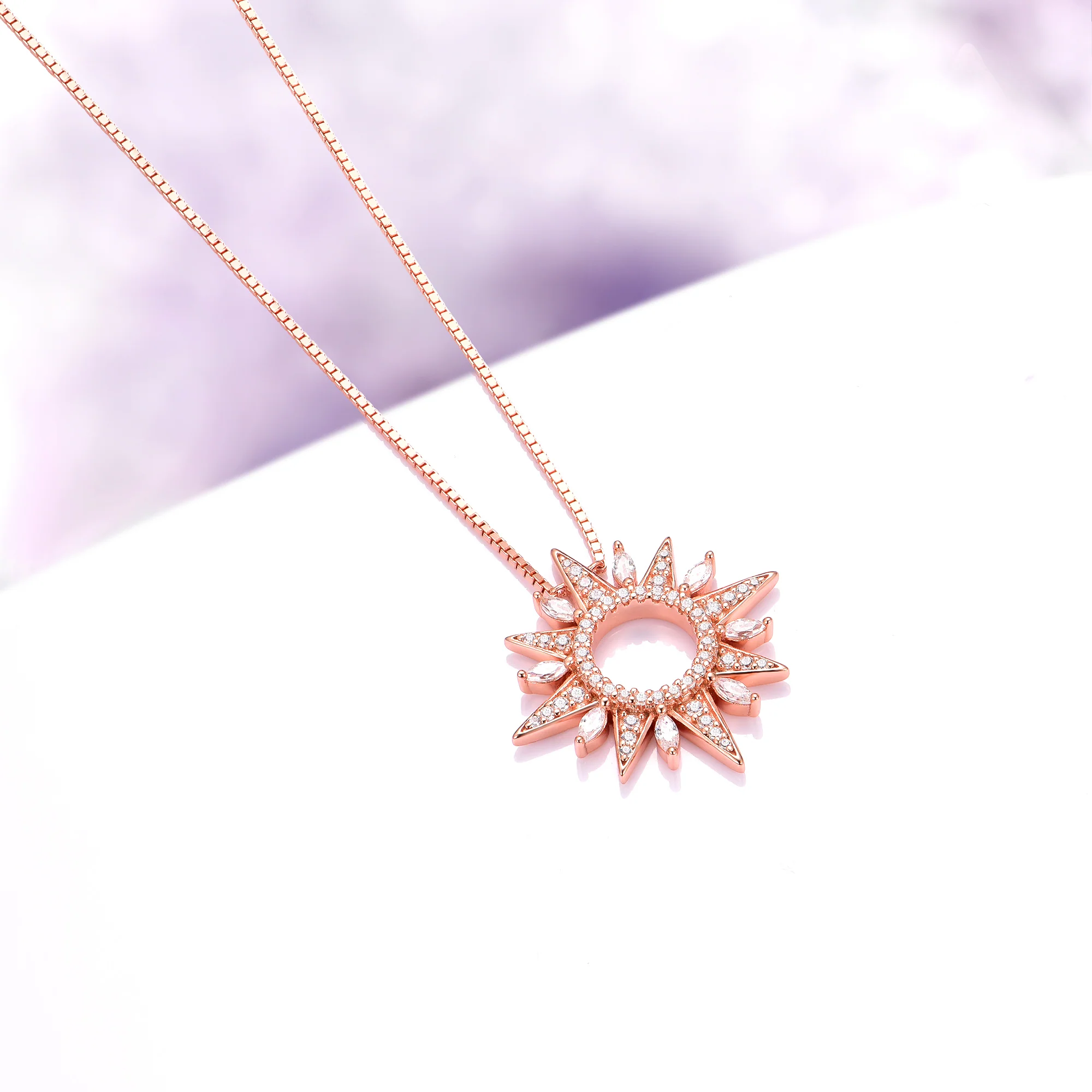 Starburst Simulated Diamond Necklace in 14K Rose Gold Vermeil - Image 3