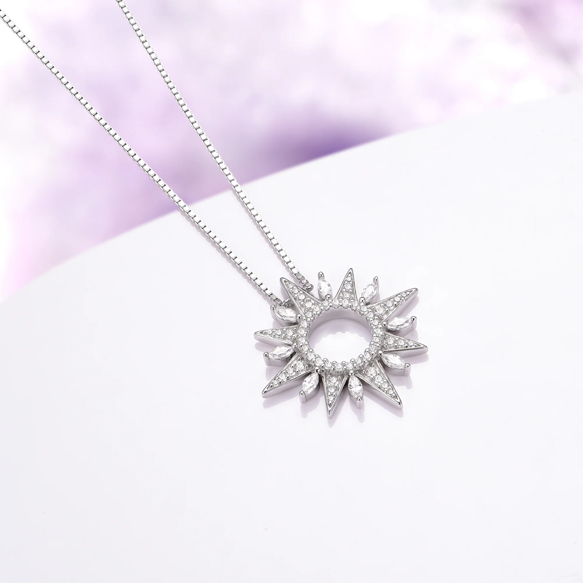 Starburst Simulated Diamond Necklace in Sterling Silver - Image 3