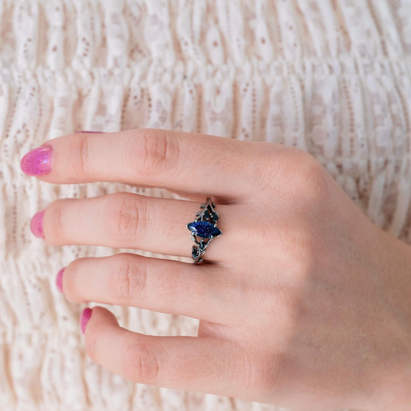 Rowan Starry Night & Black Onyx Dark Fairy Ring in Black Ruthenium - Image 3